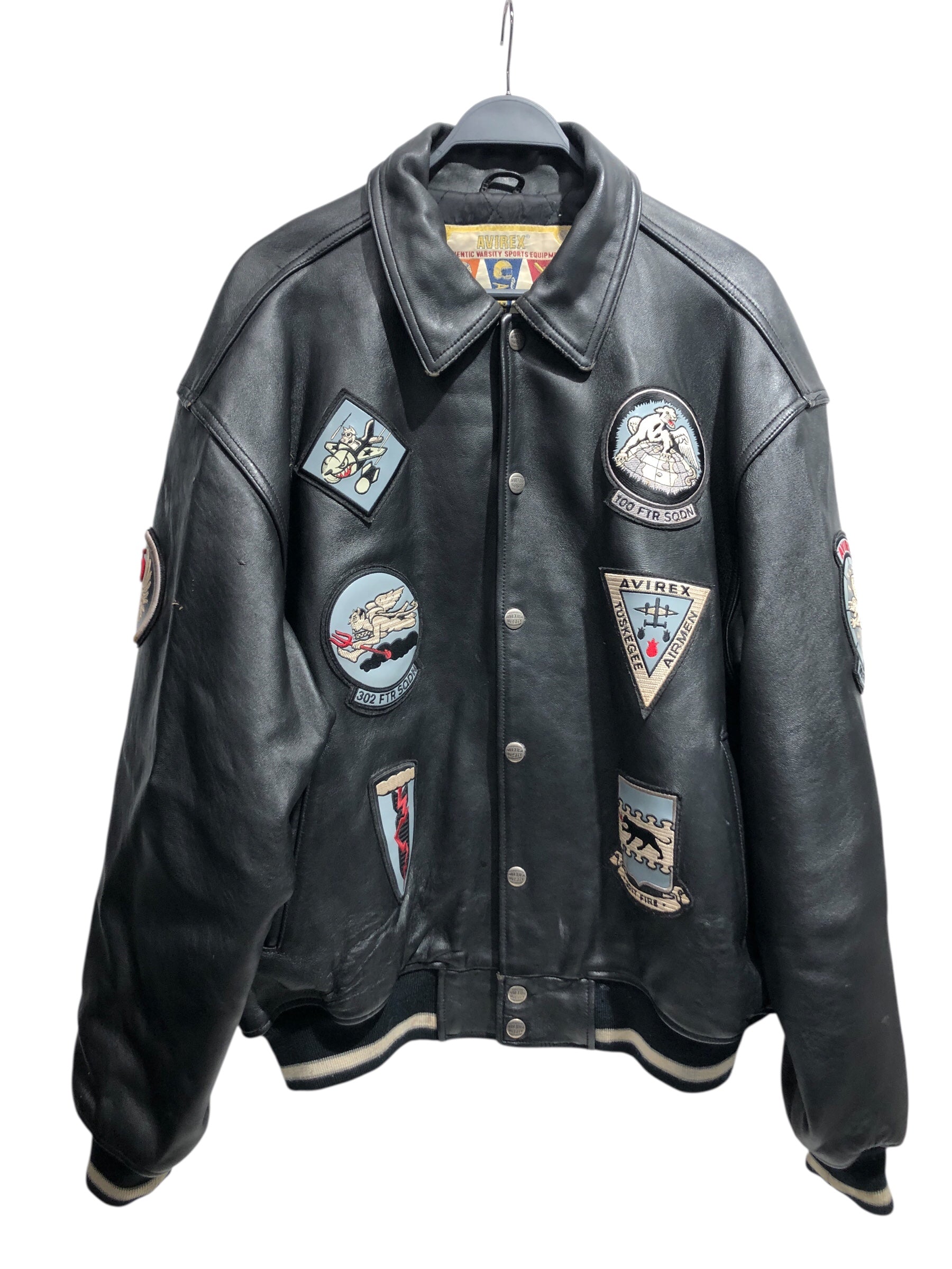 AVIREX/Leather Jkt/XXL/Leather/BLK/Black Aces multi patch Bomber view 1