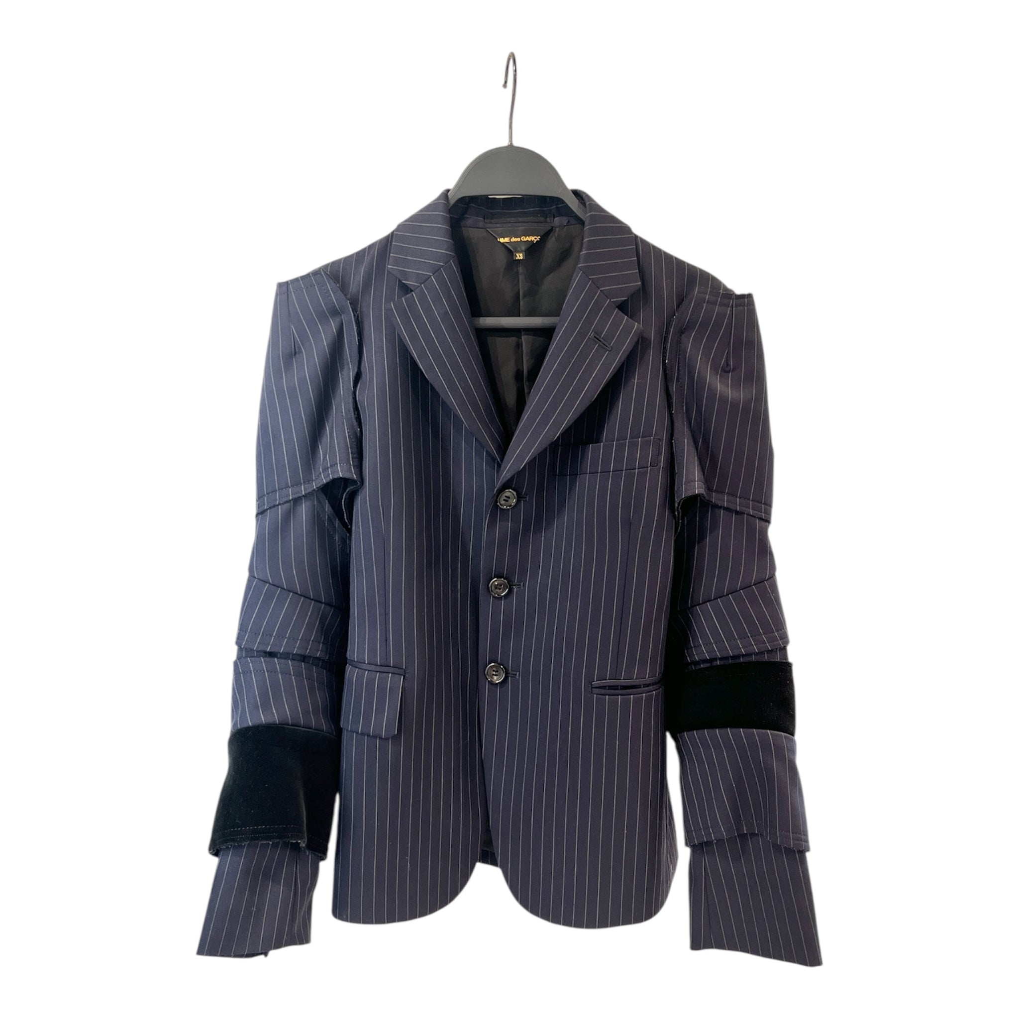 COMME des GARCONS/Tailored Jkt/XS/Stripe/Wool/NVY/Single Breasted/DECONSTRUCTED BLAZER view 1