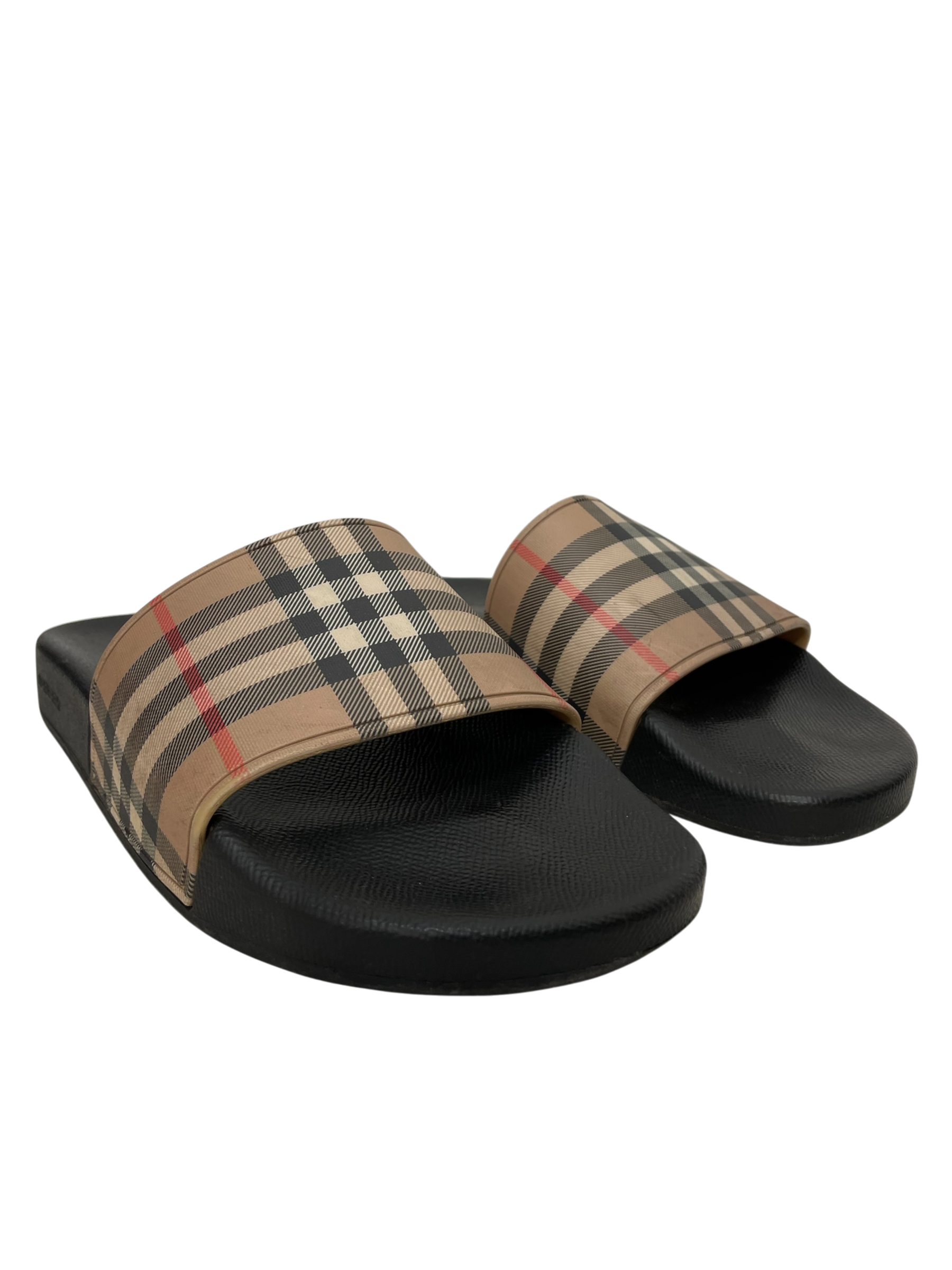 BURBERRY LONDON/Sandals/EU 39/Plaid/Leather/BLK/NOVA CHECK SLIDES view 1