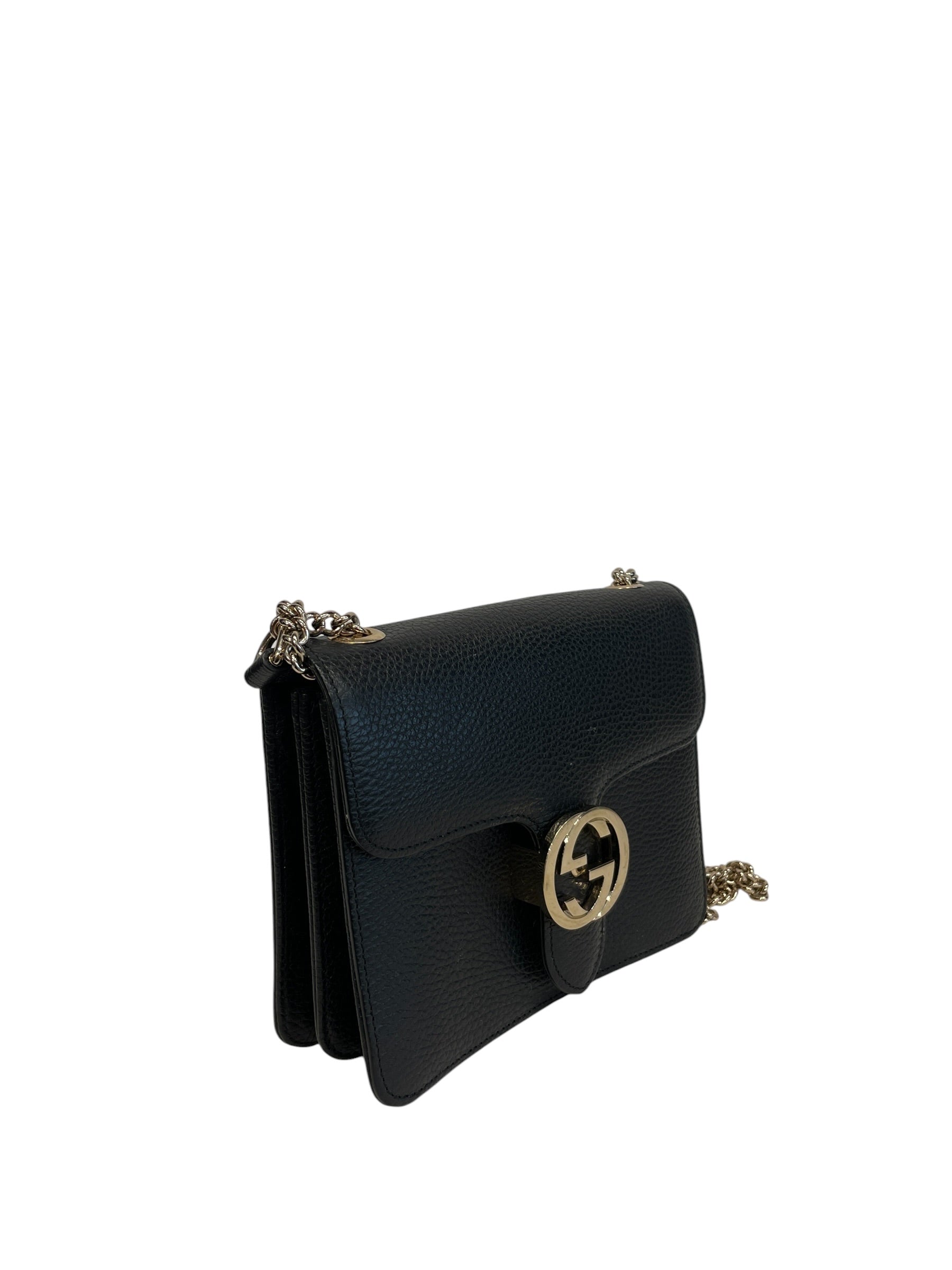 GUCCI/Cross Body Bag/Leather/BLK/INTERLOCKING CHAIN SHOULDER view 1