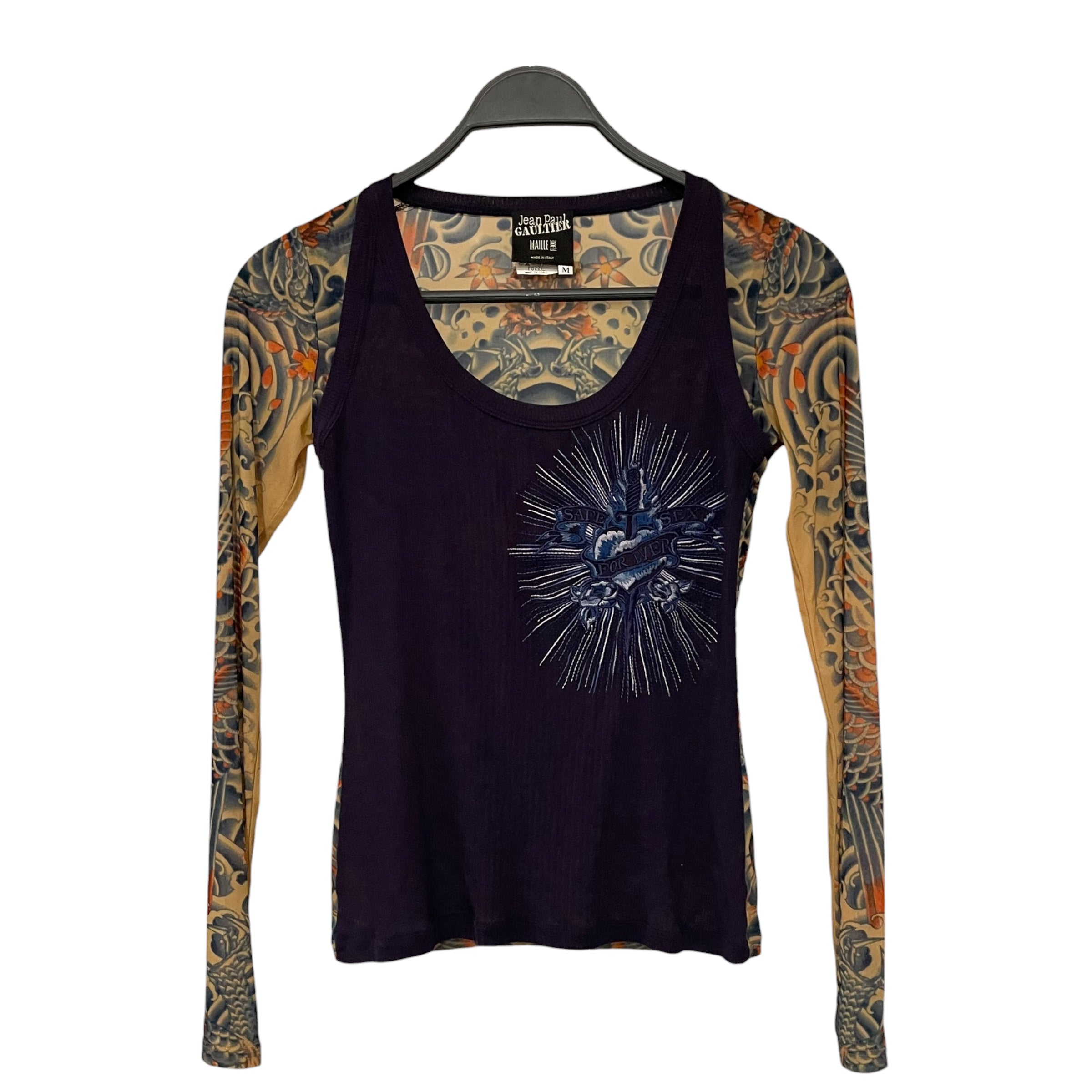 Jean Paul Gaultier/LS Blouse/M/Graphic/Nylon/MLT/TATTOO SLEEVES/SAFE SEX FOR EV view 1