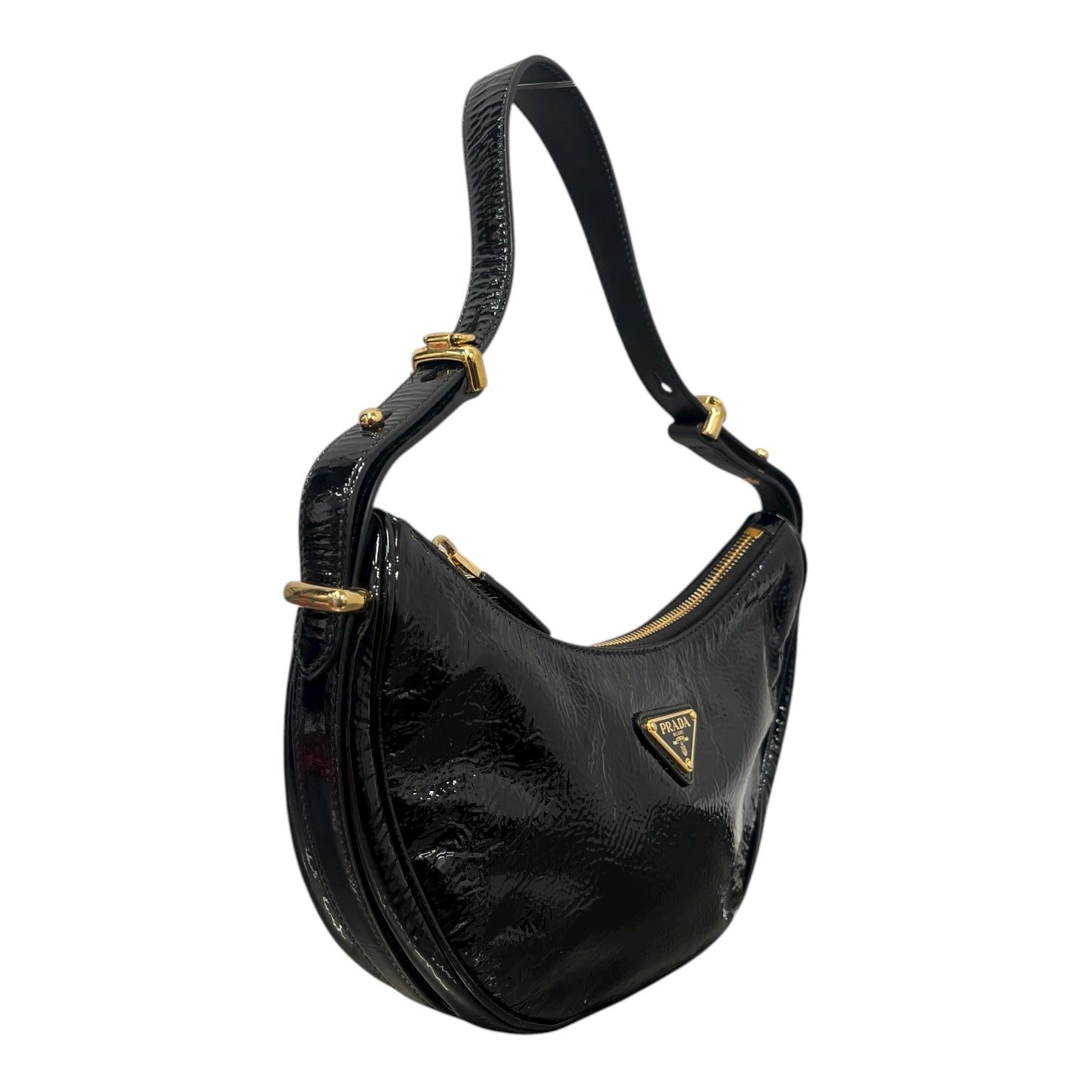 PRADA/Hand Bag/Leather/BLK/Arque Patent Leather view 3