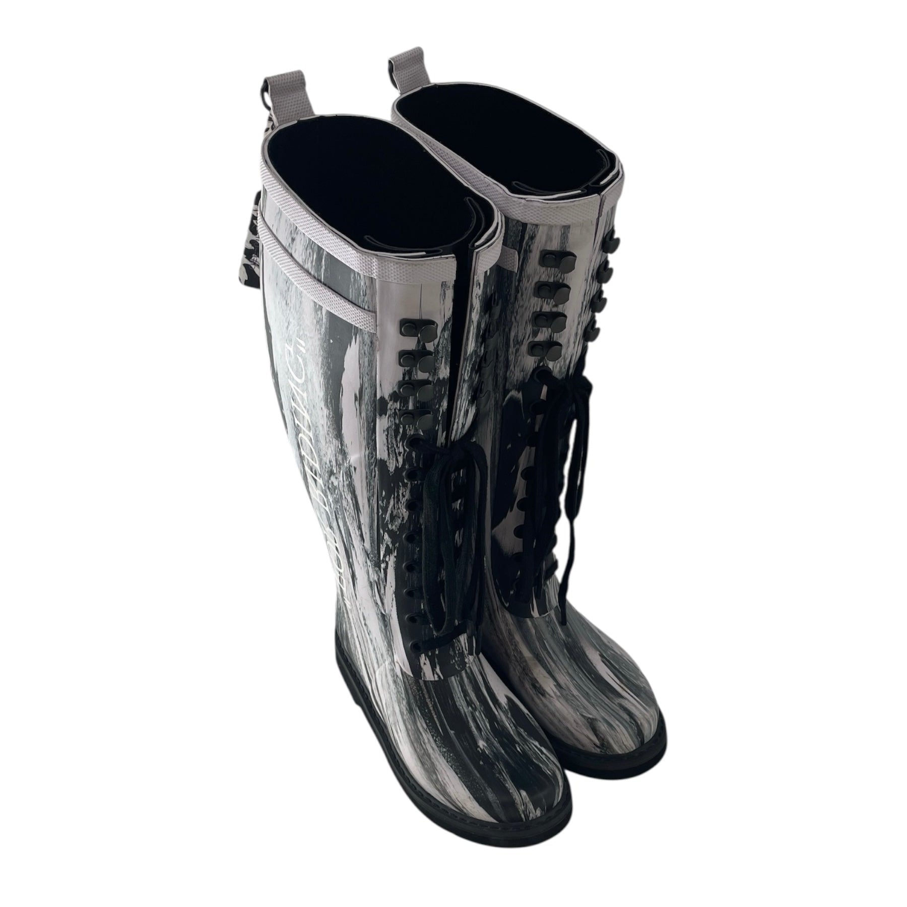 OFF-WHITE/Rain Boots/EU 35/All Over Print/BLK/LACE UP MARBLE RAINBOOT view 1
