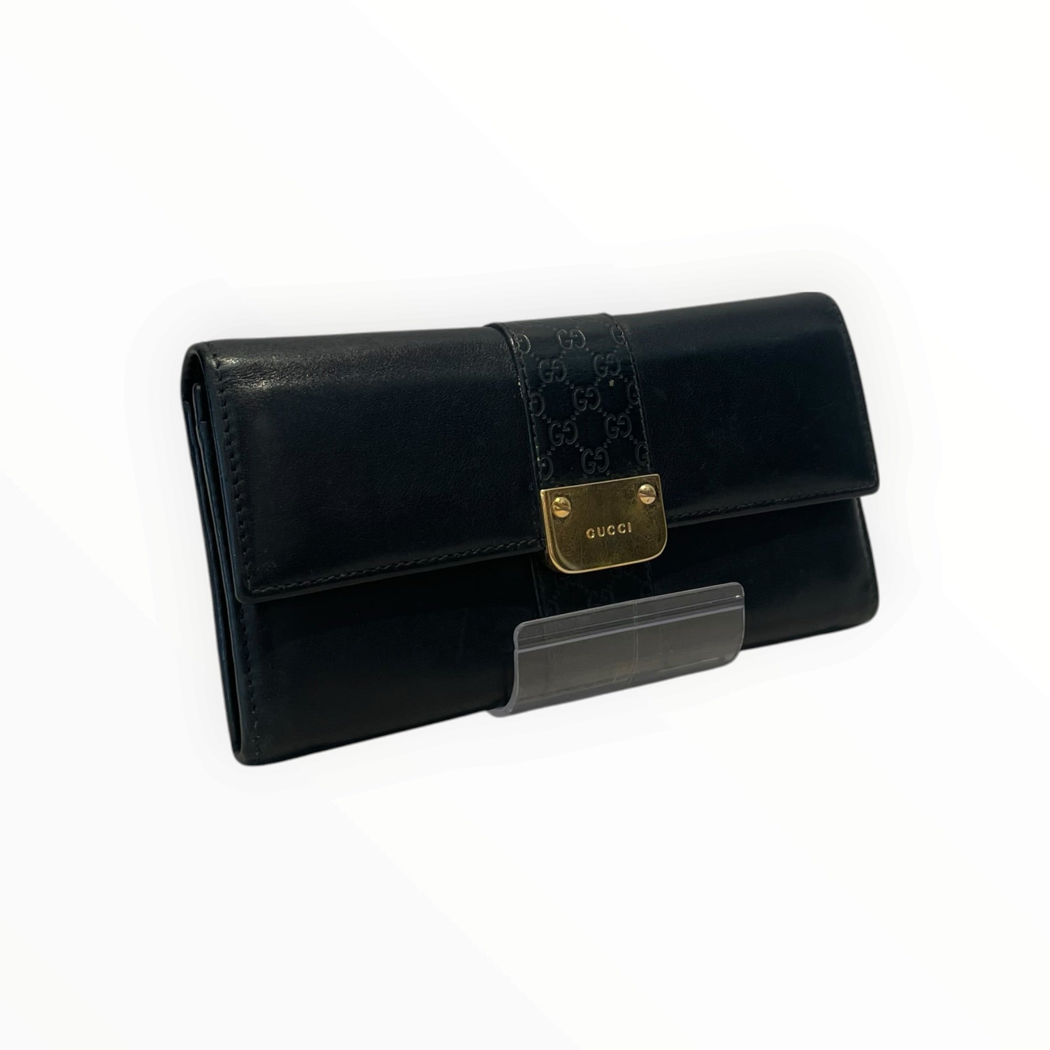 GUCCI/Long Wallet/Leather/BLK/L's/Guccissima- Gold Hardware view 1