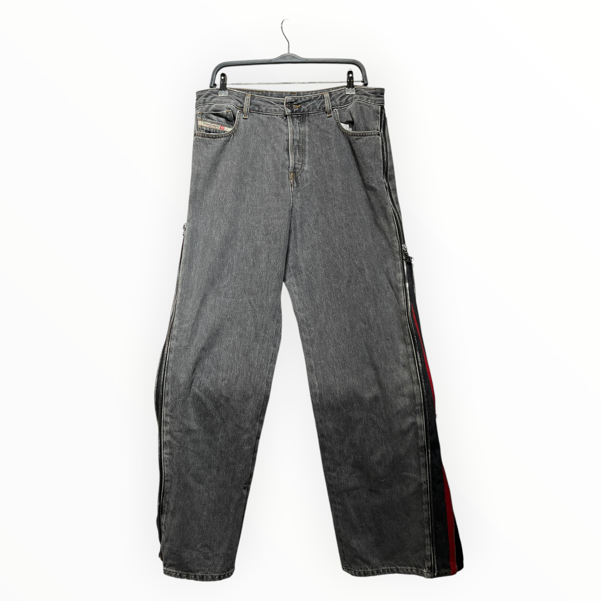 DIESEL/Straight Pants/34/Cotton/GRY/blk red zipper view 1