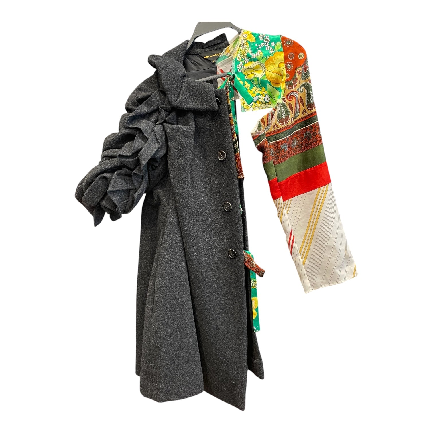 COMME des GARCONS/Coat/S/All Over Print/Wool/GRY/2011 GH-J053 SILK SCARF SLEEVE view 1