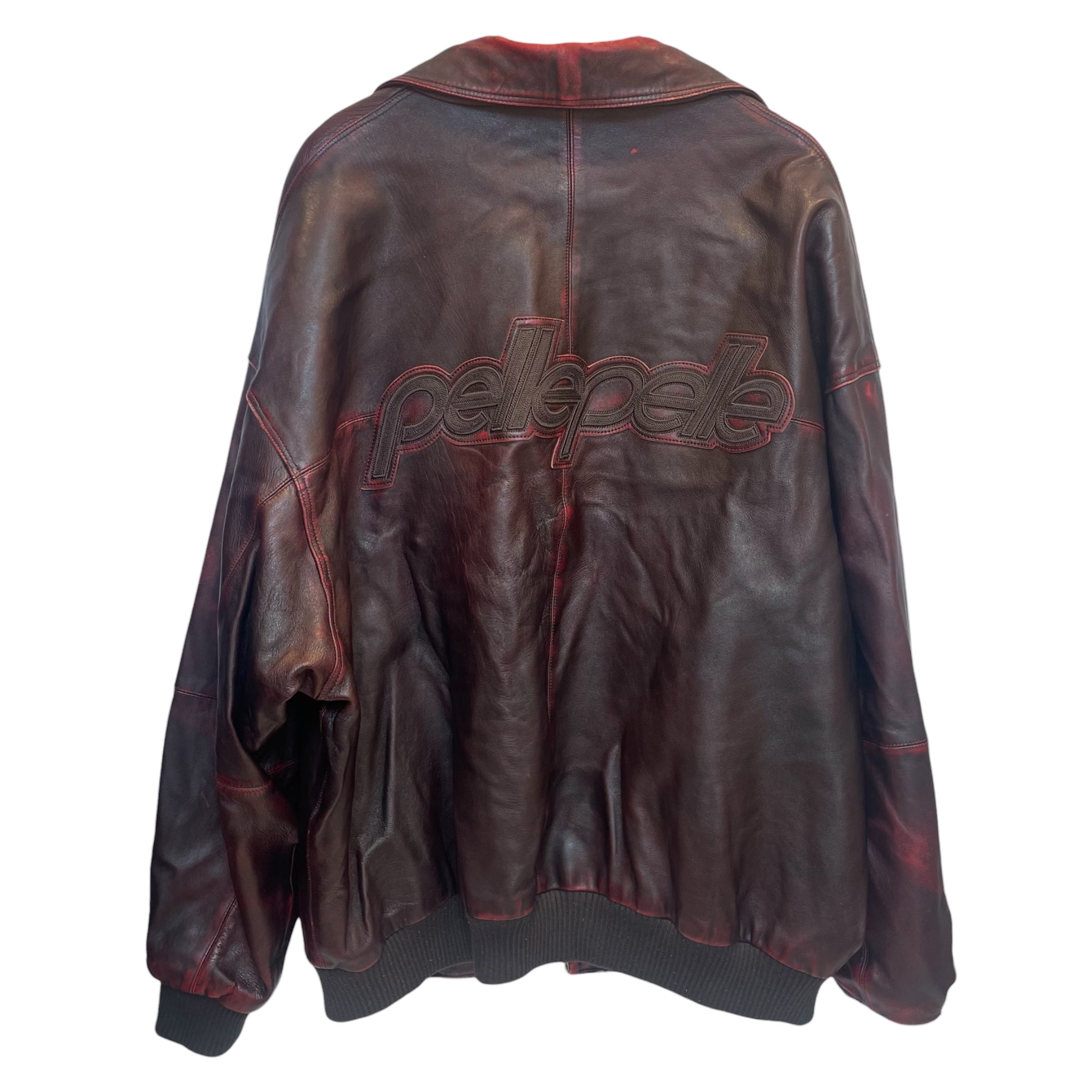 Pelle Pelle/Leather Jkt/54/Leather/RED/sil zipper/wash red/logo back view 2
