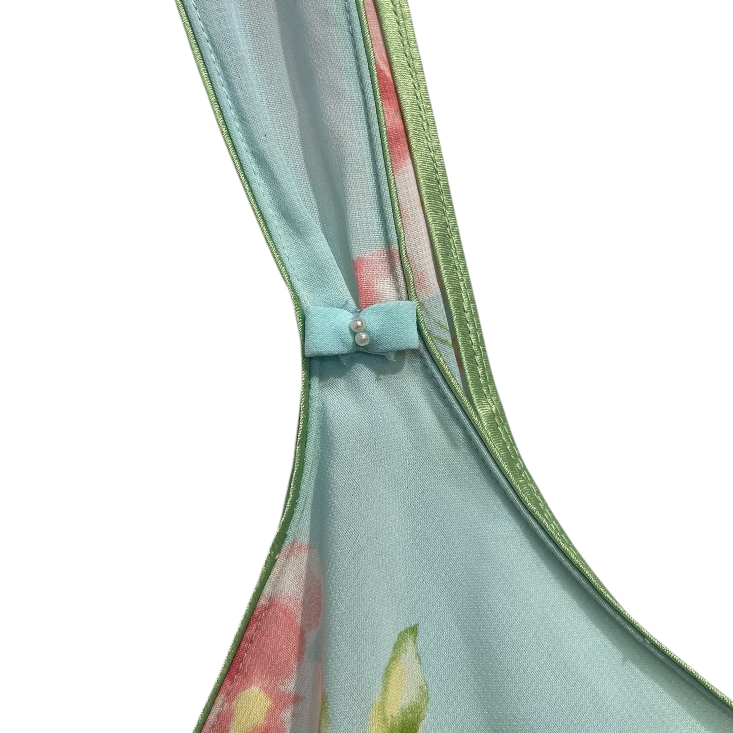 Oscar de laRenta/Camisole Dress/M/Floral Pattern/Polyester/BLU/GRN TRIM/ PEARL STRAP BOWS view 2