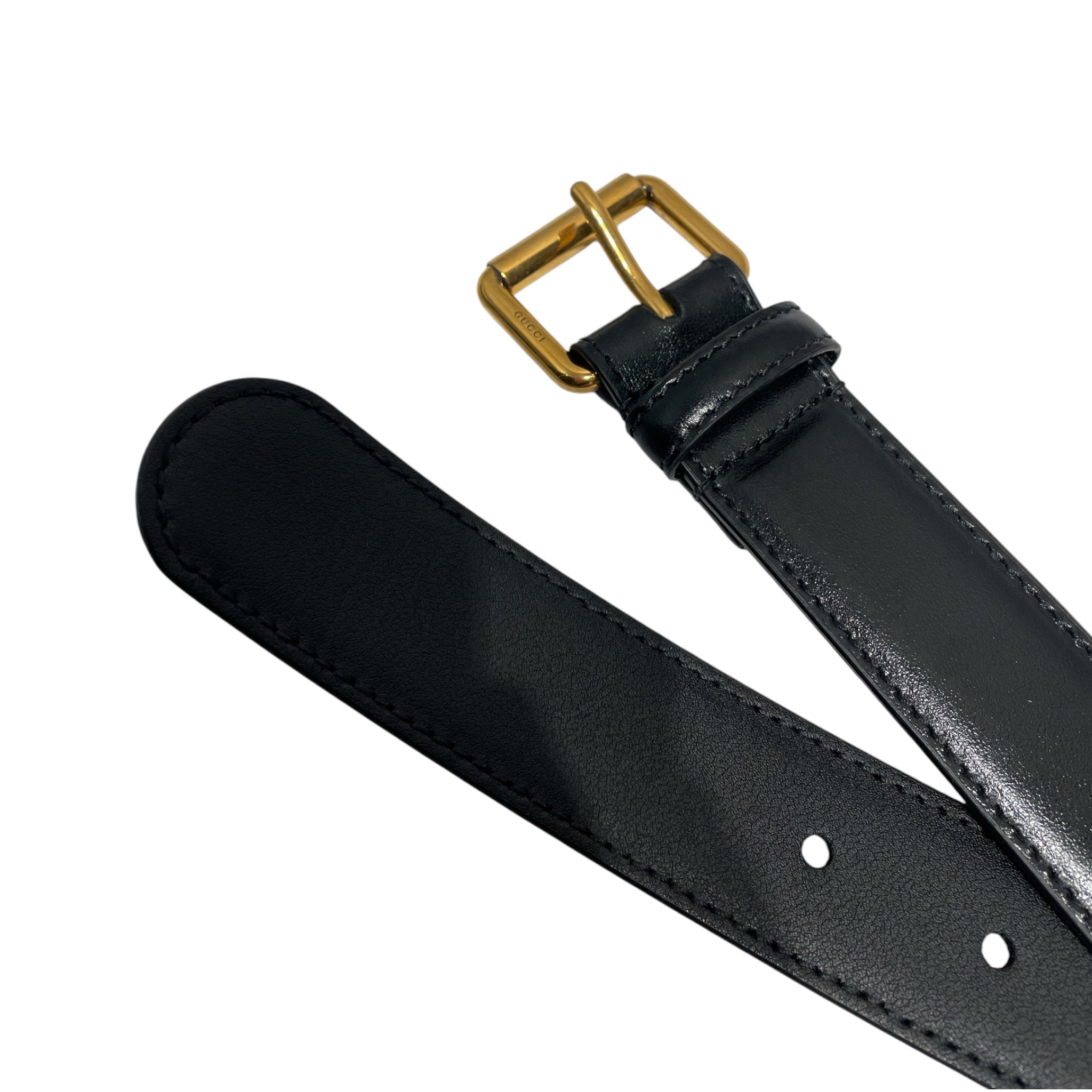GUCCI/Belt/Leather/BLK/Gold Buckle Belt view 2
