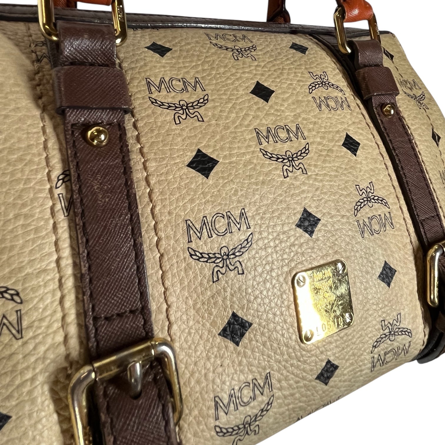 MCM/Boston Bag/Monogram/Leather/BEG/TWO TONE BEIGE view 4