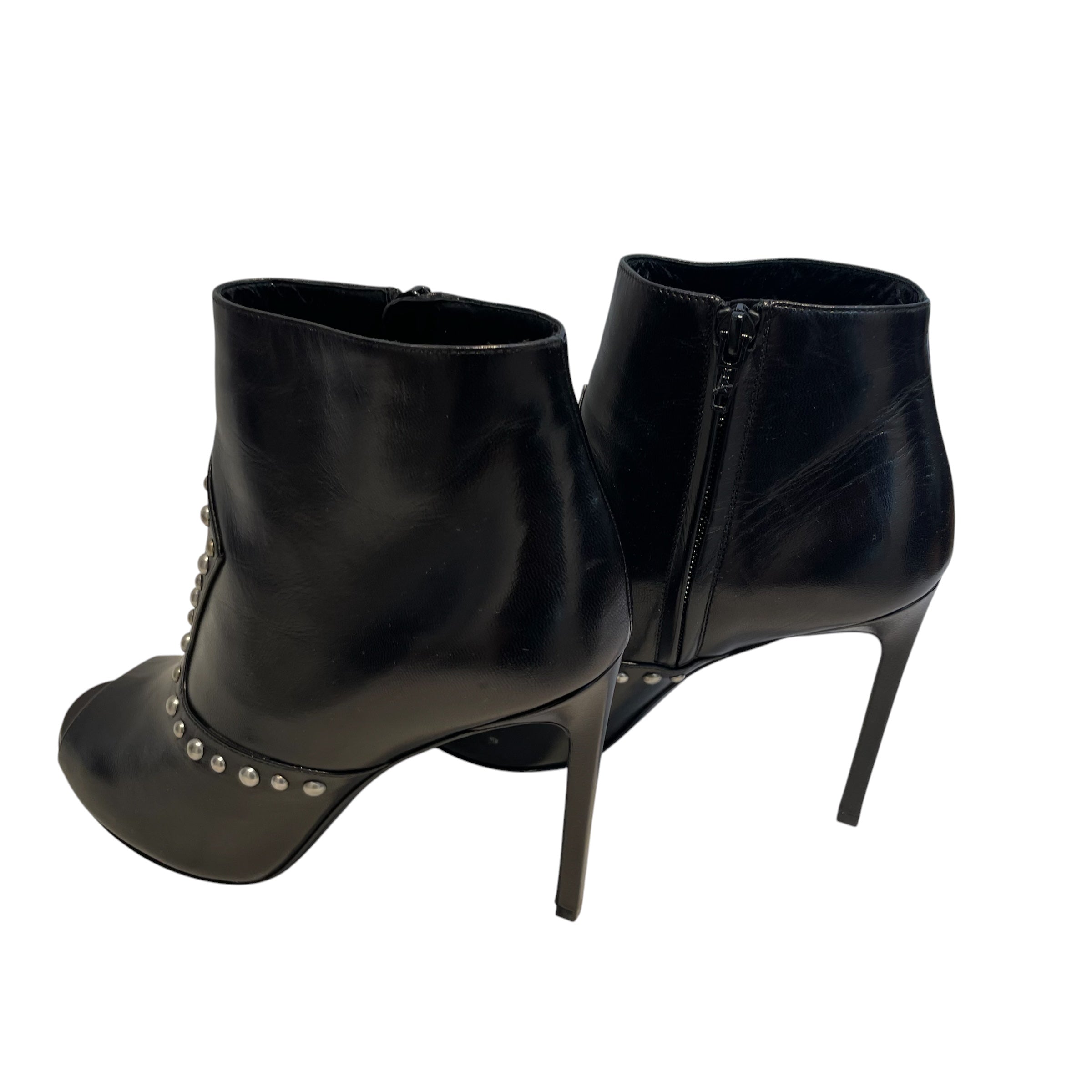 SAINT LAURENT/Ankle Boots/EU 37.5/Leather/BLK/STUDDED OPEN TOE view 2