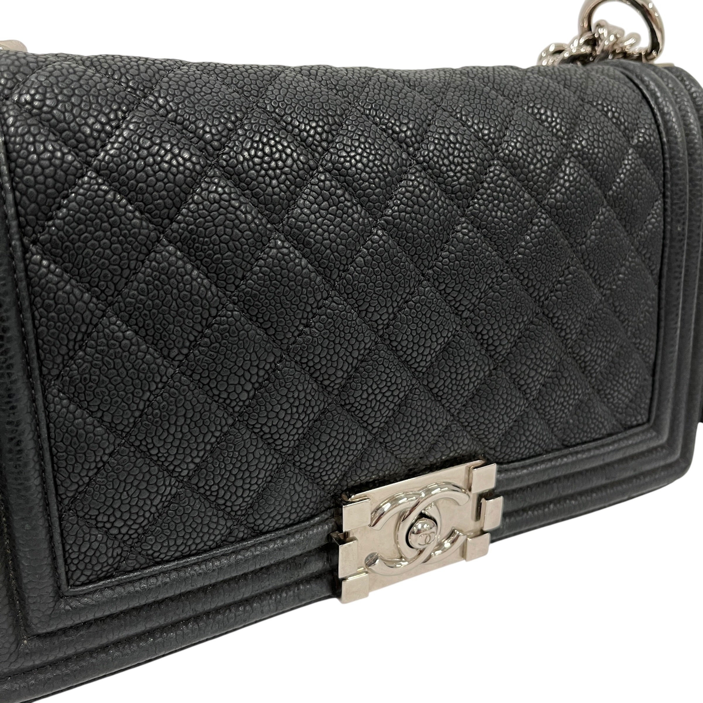 CHANEL/Hand Bag/Leather/BLK/Caviar Quilted Medium Boy Flap view 6