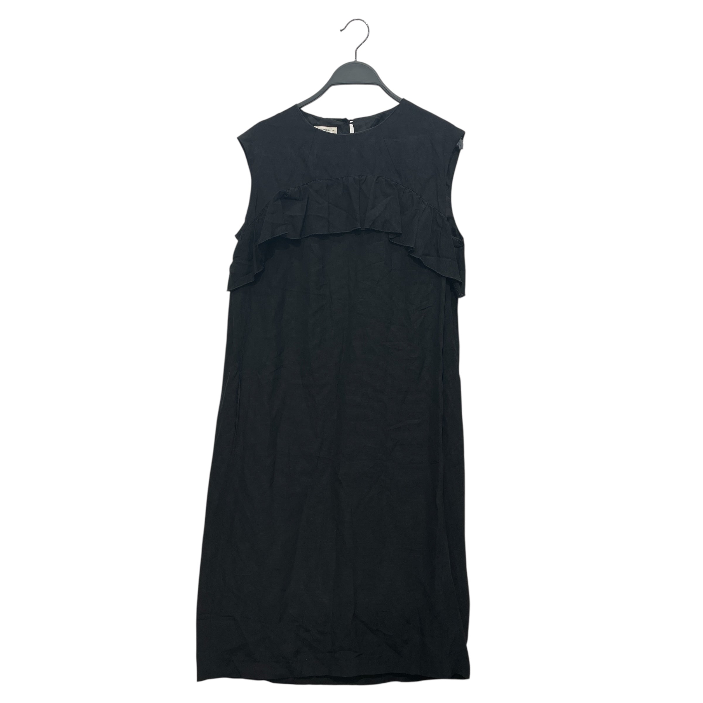 DRIES VAN NOTEN/SL Dress/38/Polyester/BLK/RUFFLED BREAST/BACK view 1