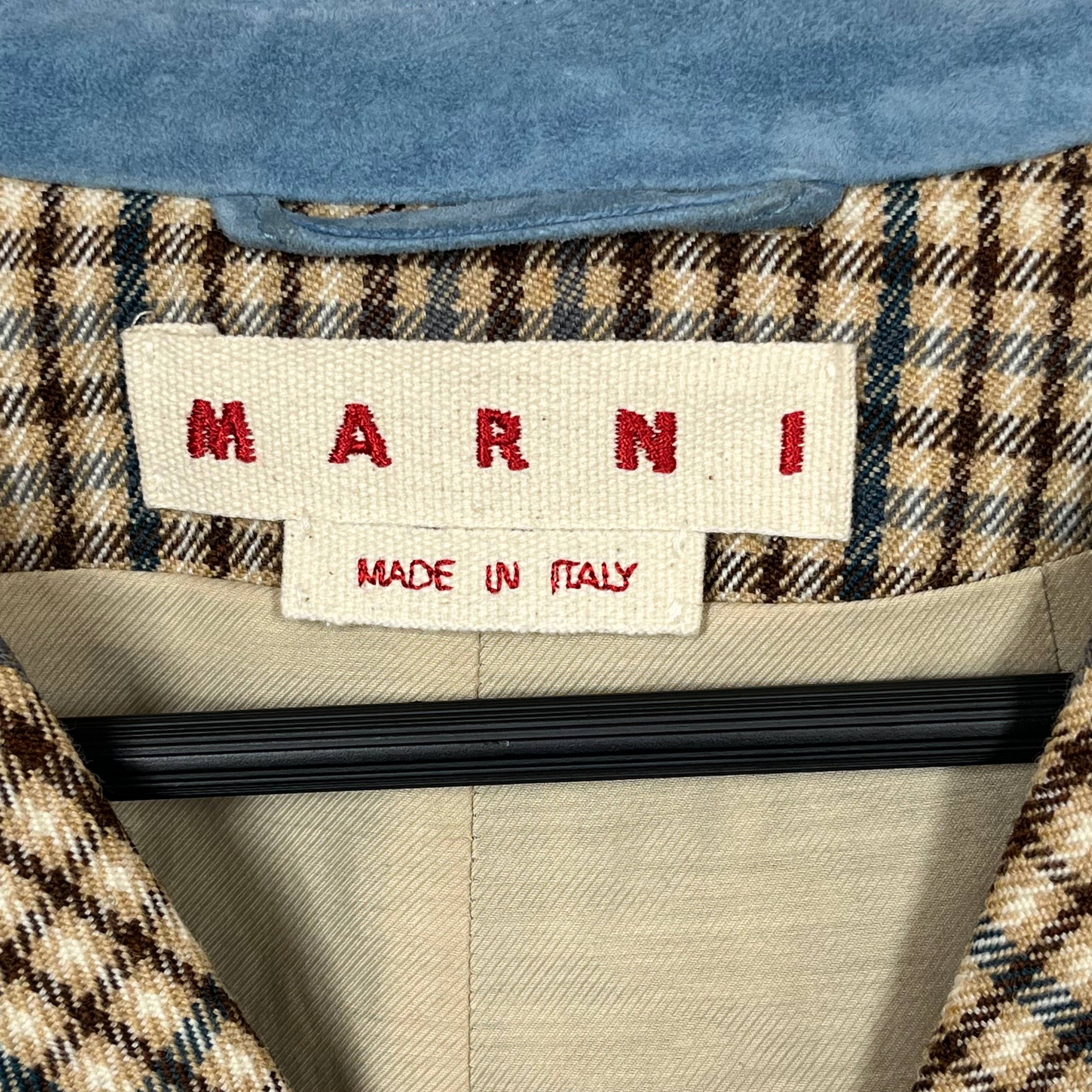 MARNI/Coat/46/Plaid/Wool/KHK/Single Breasted/Plaid Blue Suede Collar view 3