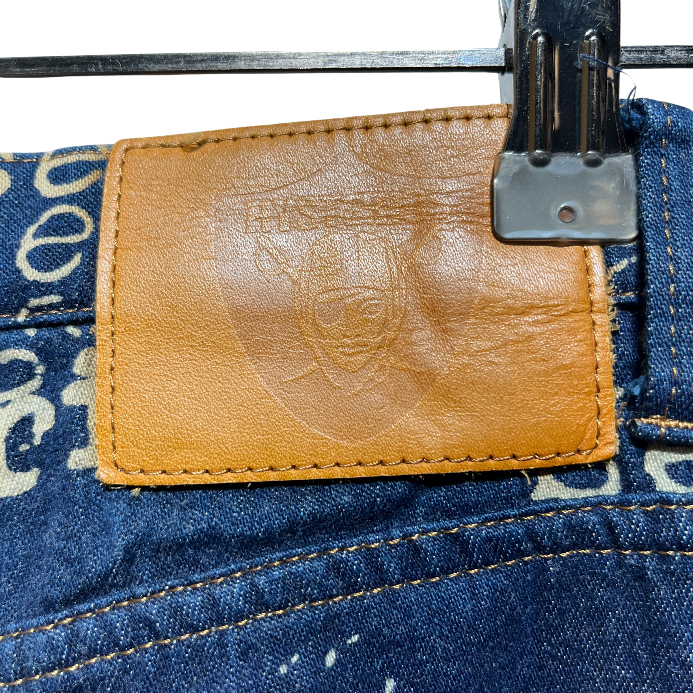 HYSTERIC/Straight Pants/M/Denim/NVY/All Over Print/Fuck S*x printed botcut view 4
