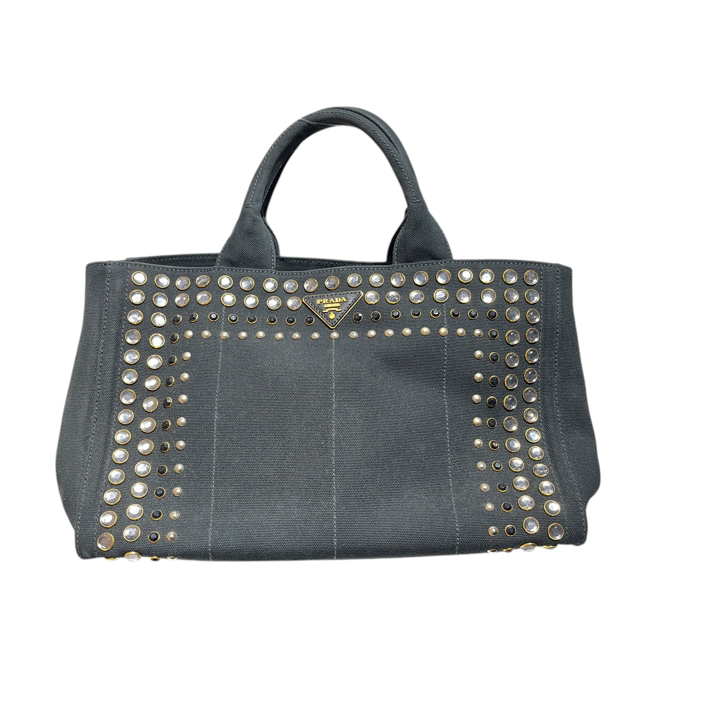 PRADA/Tote Bag/Cotton/BLK/jewled/ canapa canvas view 1