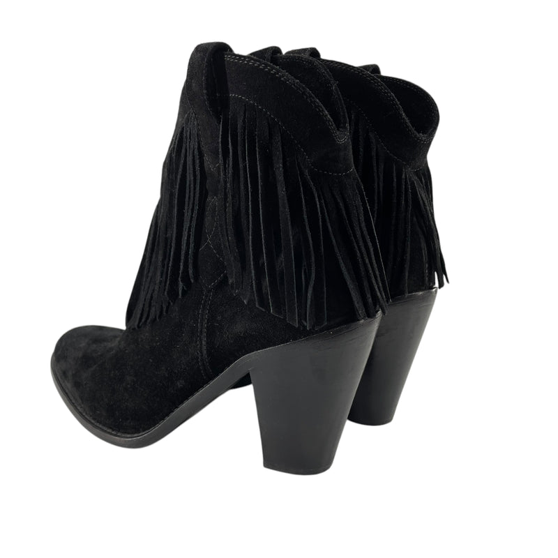 SAINT LAURENT/Ankle Boots/EU 36.5/Leather/BLK/FRINGE DETAIL