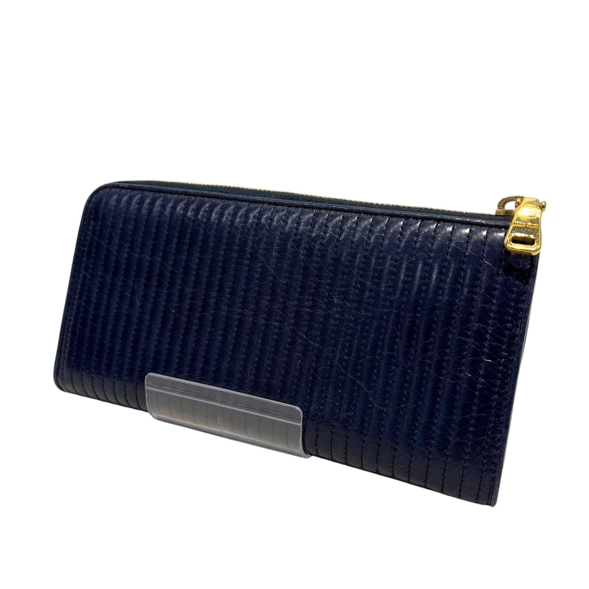 MIU MIU/Long Wallet/Leather/NVY/L's/Matelasse Ribbed Lthr Clutch view 2