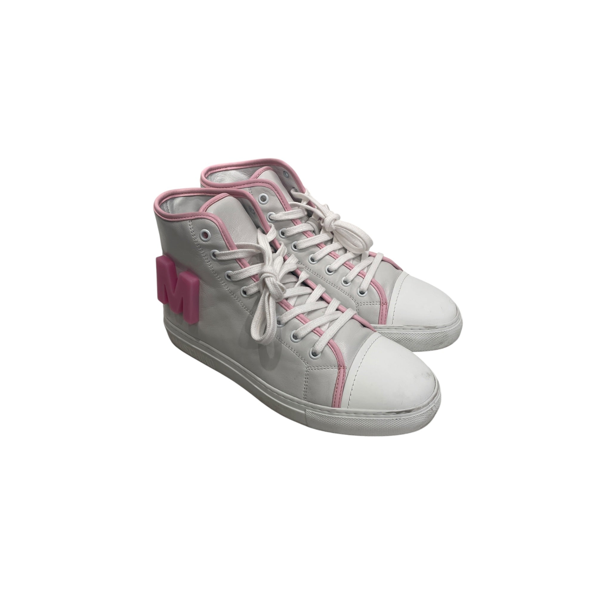 MOSCHINO/Hi-Sneakers/US 7.5/Leather/WHT/BIGPINKM view 1