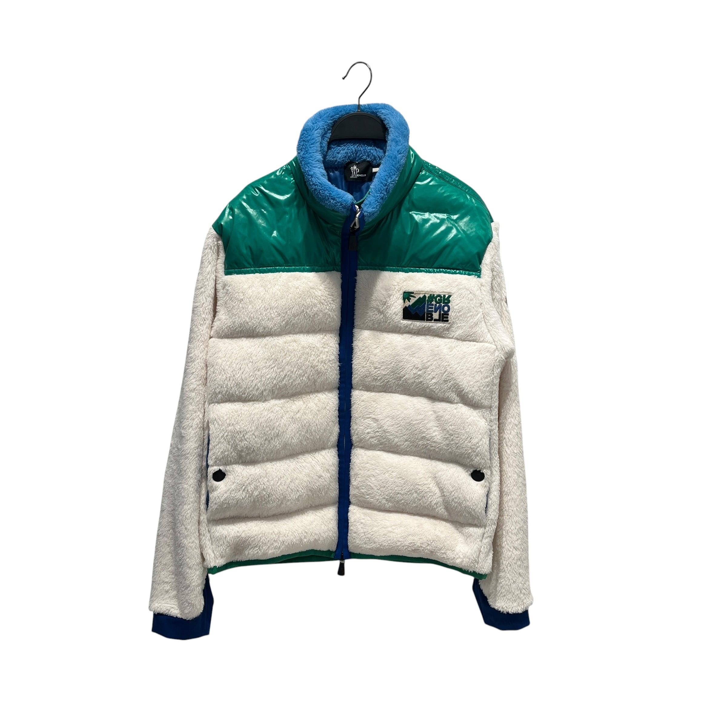 MONCLER/Fleece Jkt/L/WHT/grenoble full zip green panel view 1