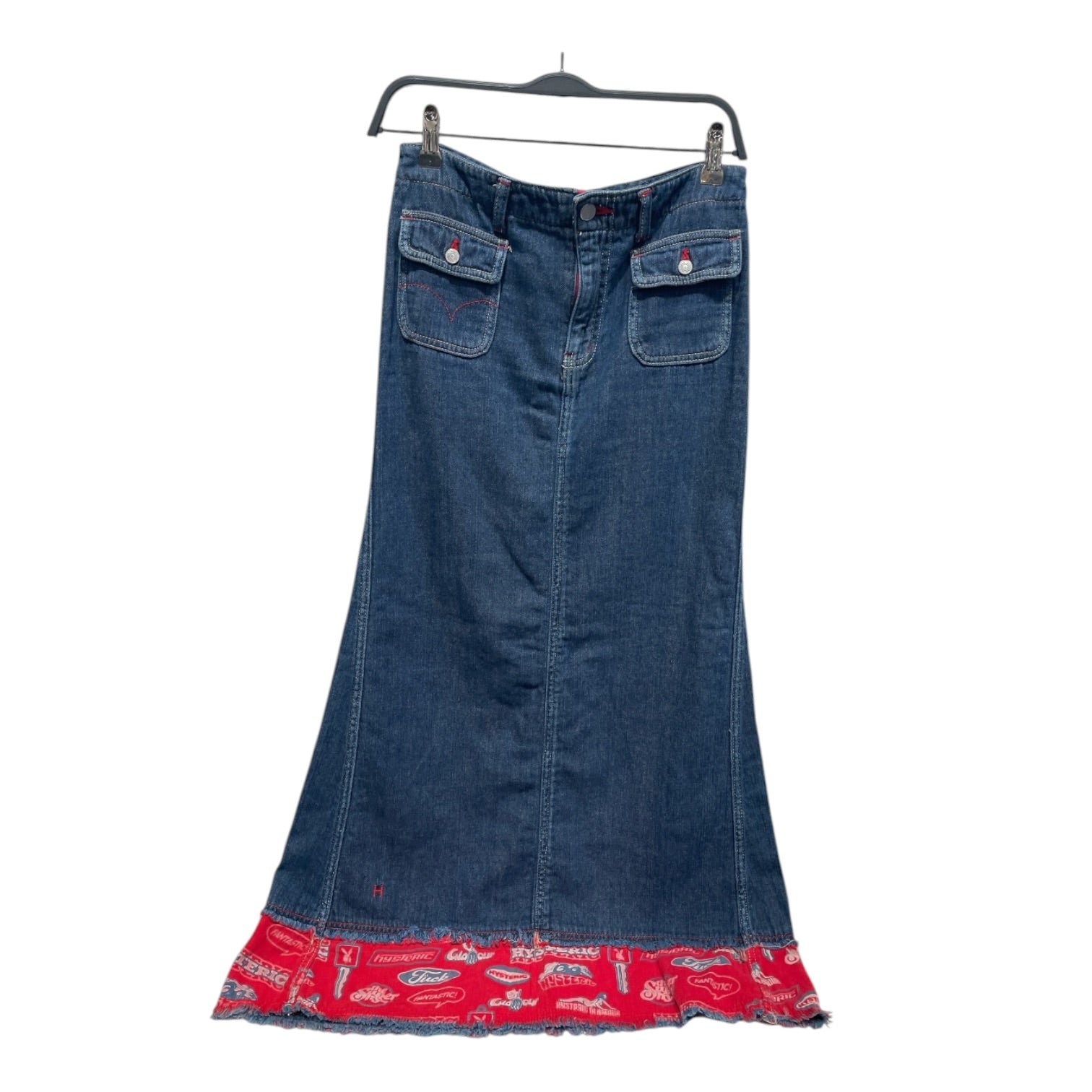 HYSTERIC GLAMOUR/Long Skirt/S/Denim/NVY/Maxi Length/Front Patch Pockets, Red Logo view 1