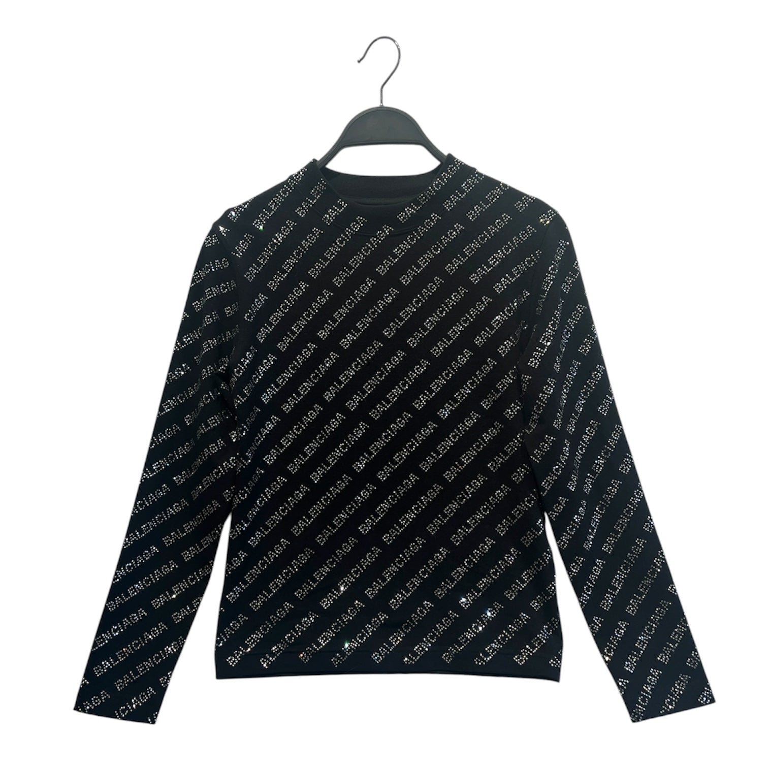 BALENCIAGA/LS T-Shirt/S/Monogram/Cotton/BLK/rhinestoned logos view 1