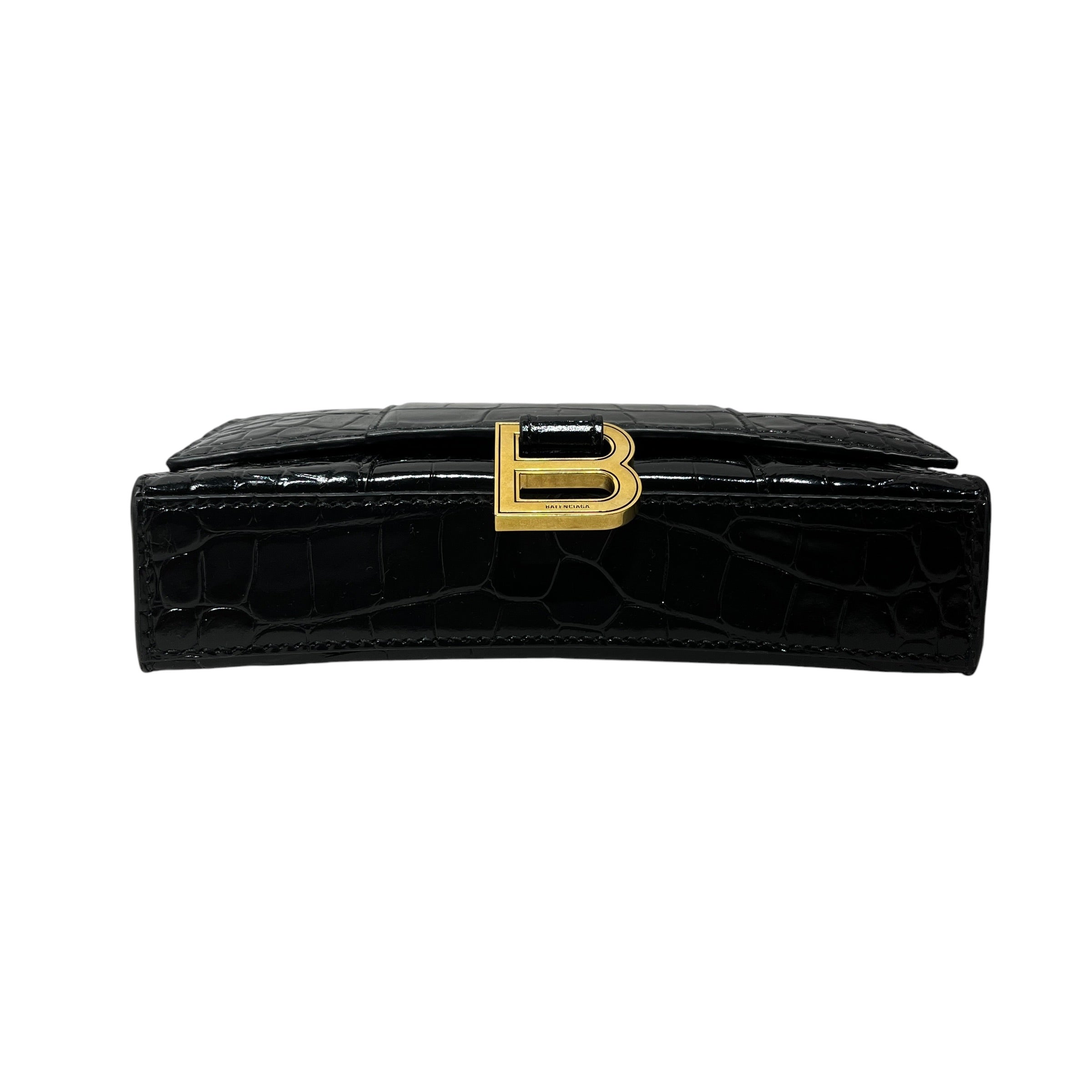BALENCIAGA/Cross Body Bag/Animal Pattern/Leather/BLK/croc crossbody view 5