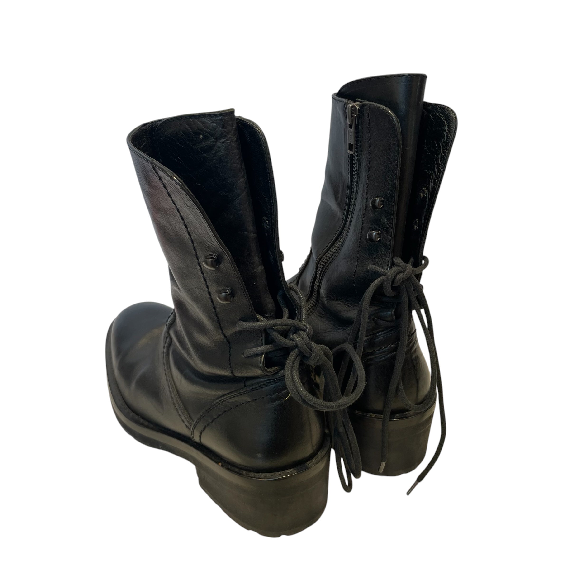 ANN DEMEULEMEESTER/Long Boots/US 7/Leather/BLK/MID CALF COMBAT BOOT/LACE UP view 2