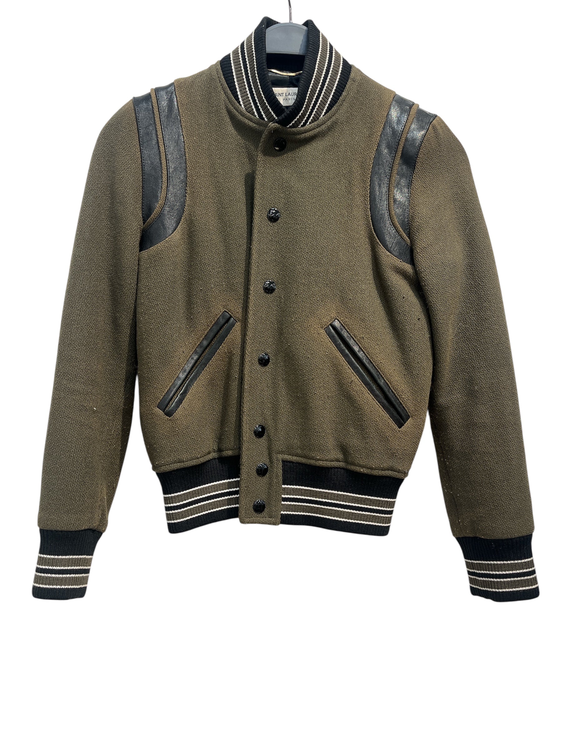SAINT LAURENT/Jacket/Wool/GRN/teddy black leather f36 view 1