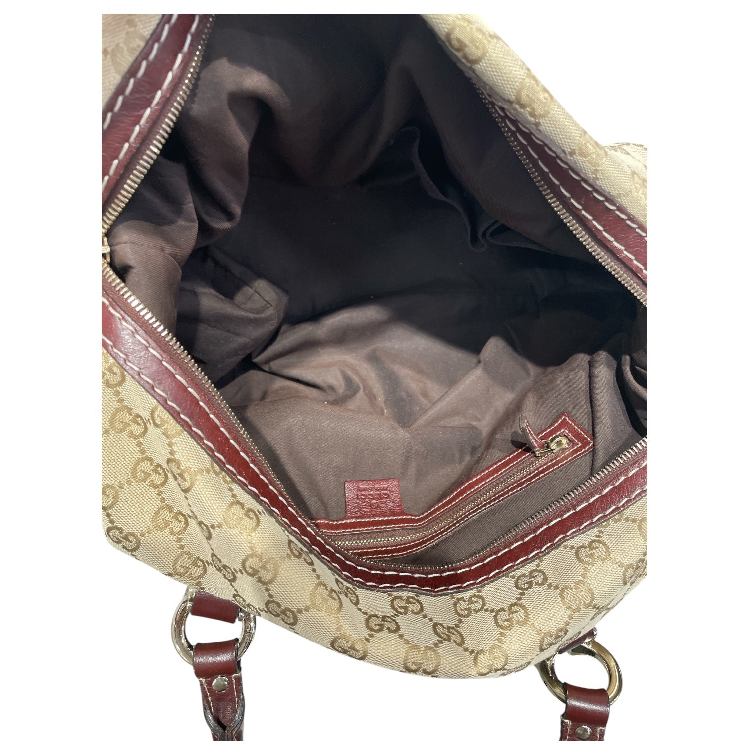 GUCCI/Tote Bag/Monogram/Cotton/BEG/Red Leather Handles view 4