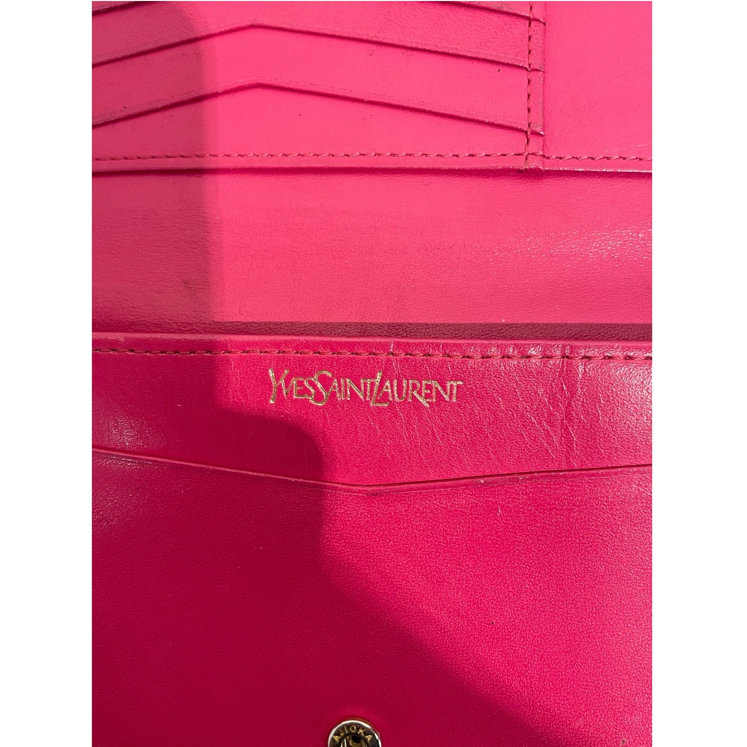 YVES SAINT LAURENT/Bifold Wallet/Monogram/Leather/PNK/L's/YSL embossed monogram view 3