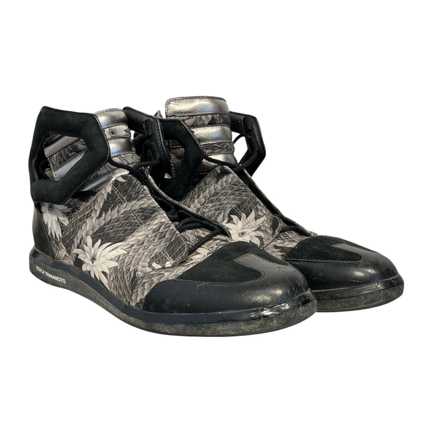 Y-3/YOHJI YAMAMOTO/Hi-Sneakers/US 6.5/Leather/BLK/DAISY PRNT HIGHTOP LEATHER TOE view 1