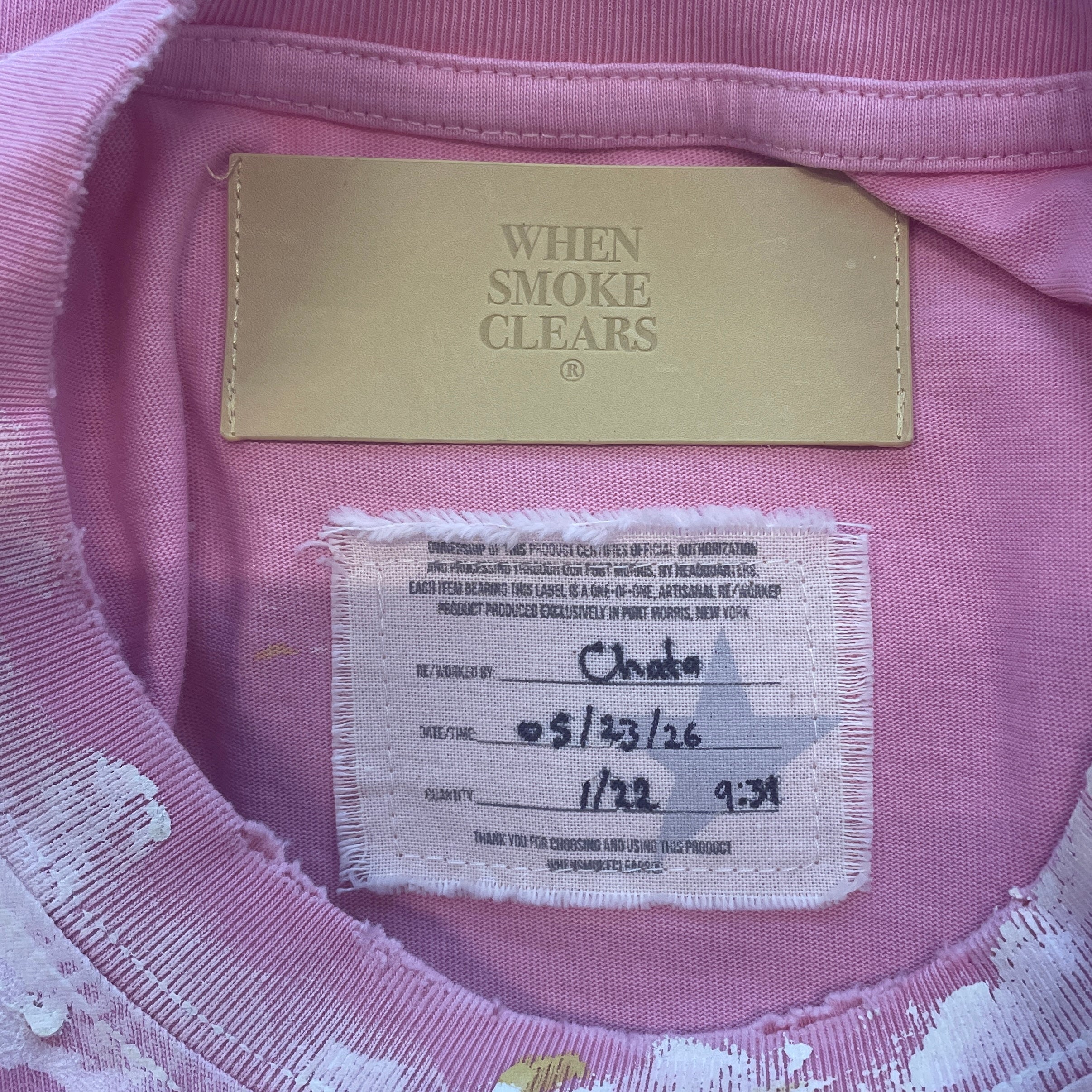 WHEN SMOKE CLEARS/T-Shirt/L/Cotton/PNK/Graphic/PAINTED THRASHED TEE view 3