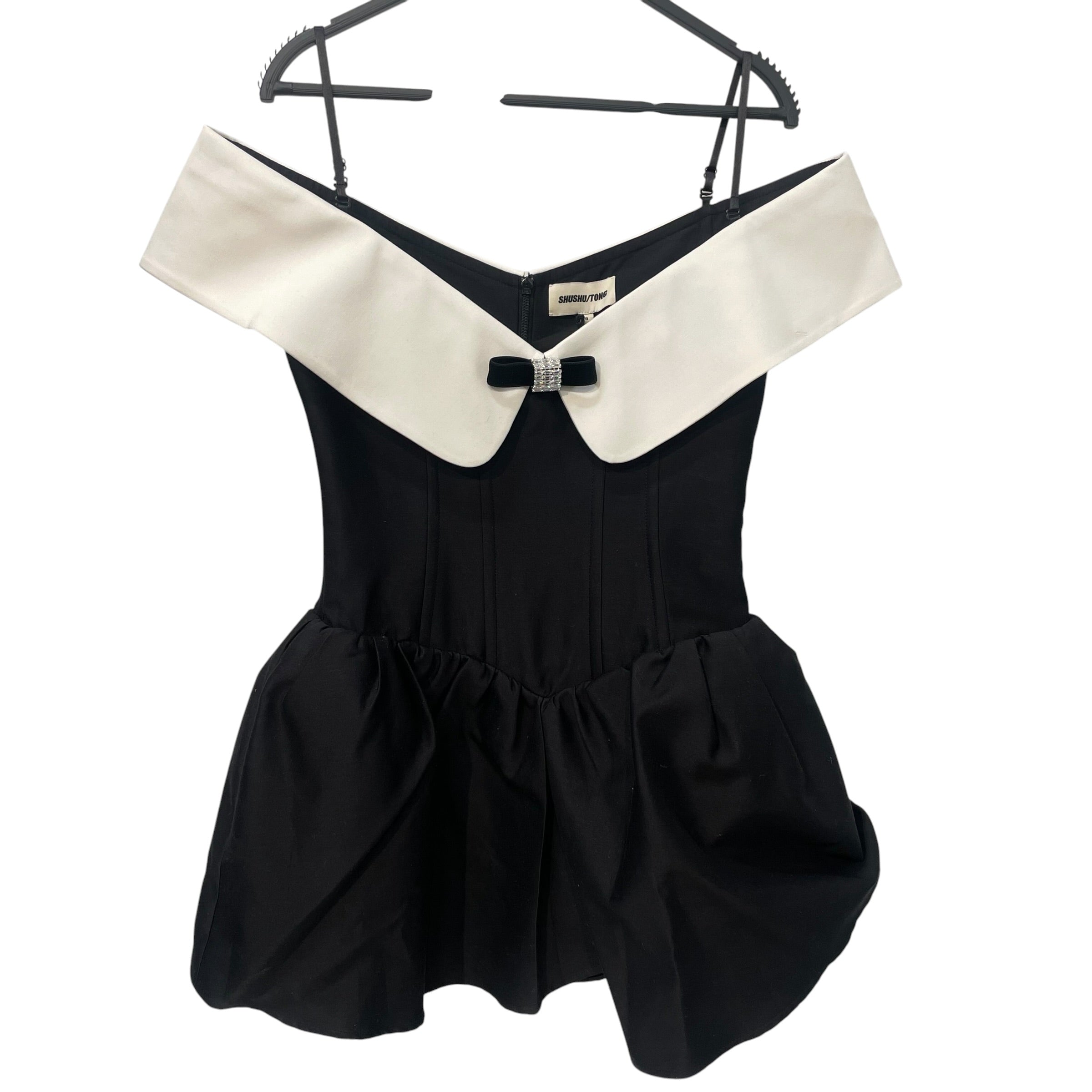 SHUSHU/TONG/SL Dress/M/Cotton/BLK/Mini Length/off shoulder corsetted teacup view 1