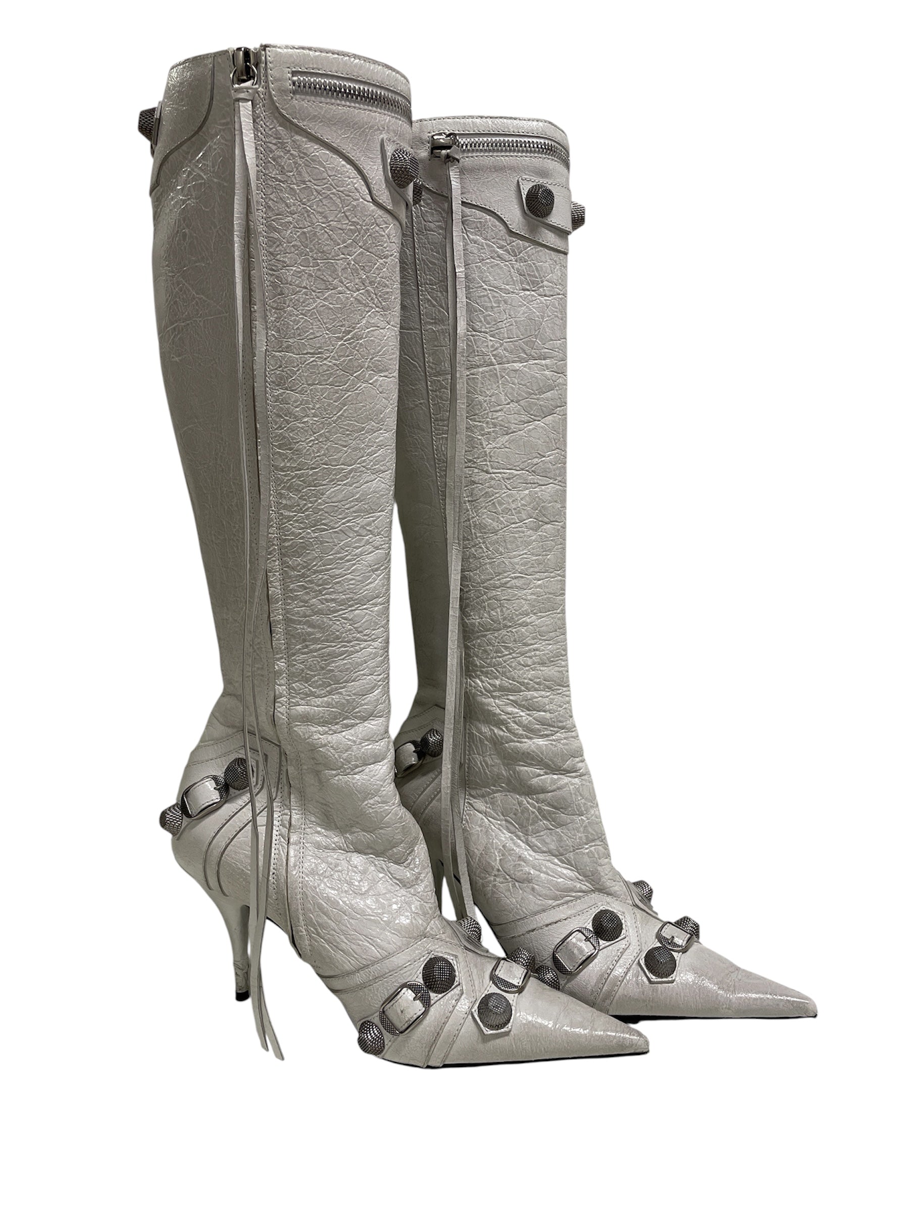 BALENCIAGA/Boots/US 6/Leather/WHT/CITY STUDDED BOOT W/ TASSELS view 1