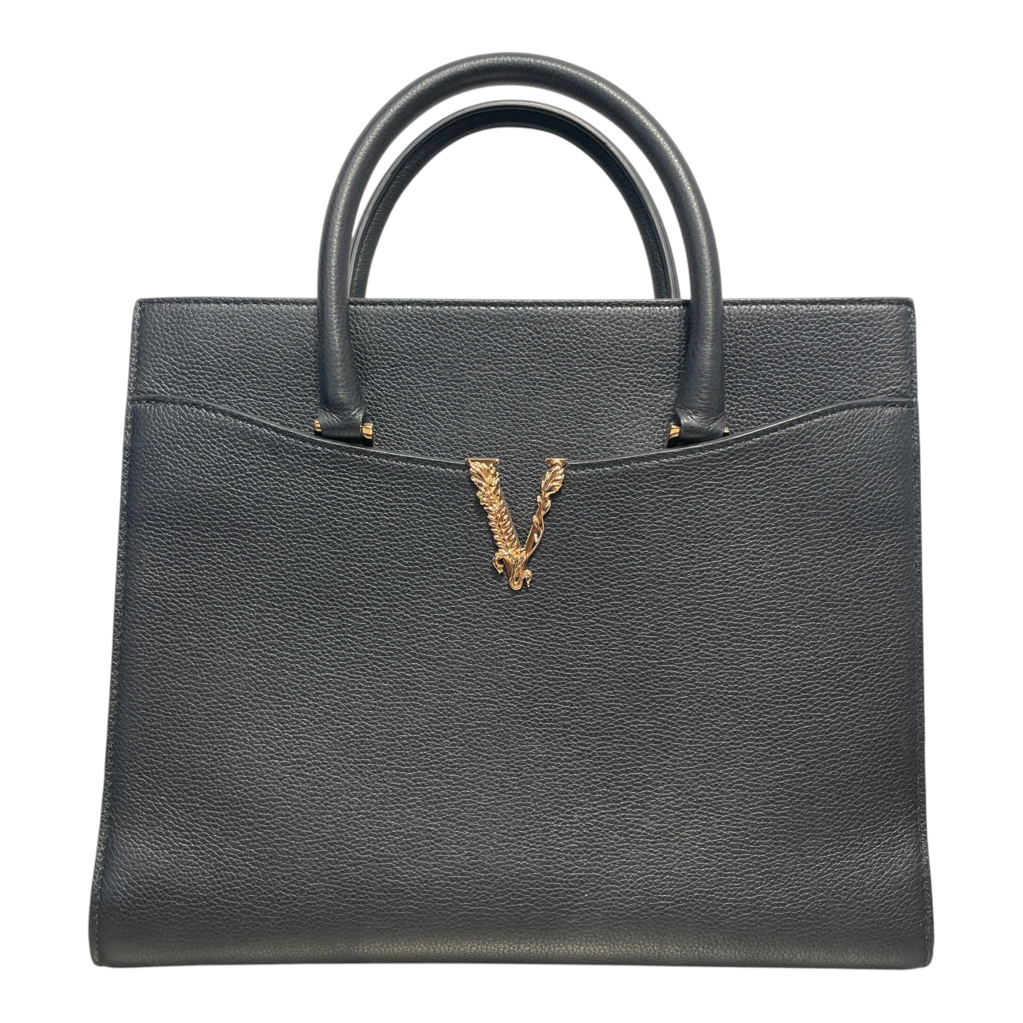 VERSACE/Tote Bag/Monogram/Leather/BLK/top handel bag view 1