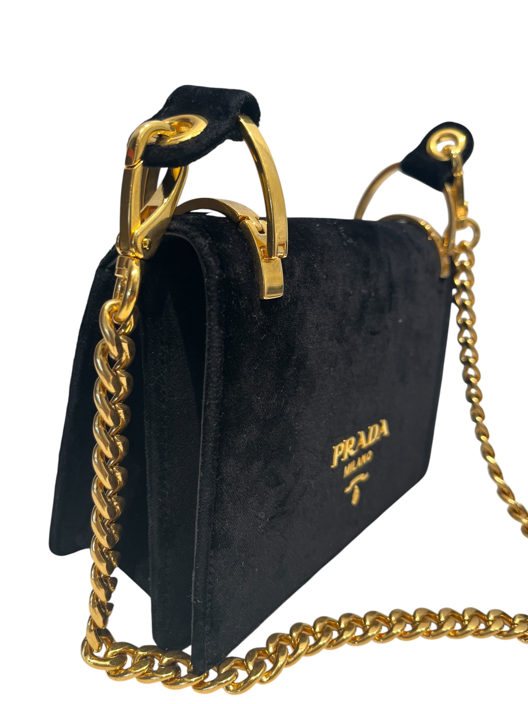PRADA/Cross Body Bag/Velour/BLK/PATTINA VELVET GLD view 4