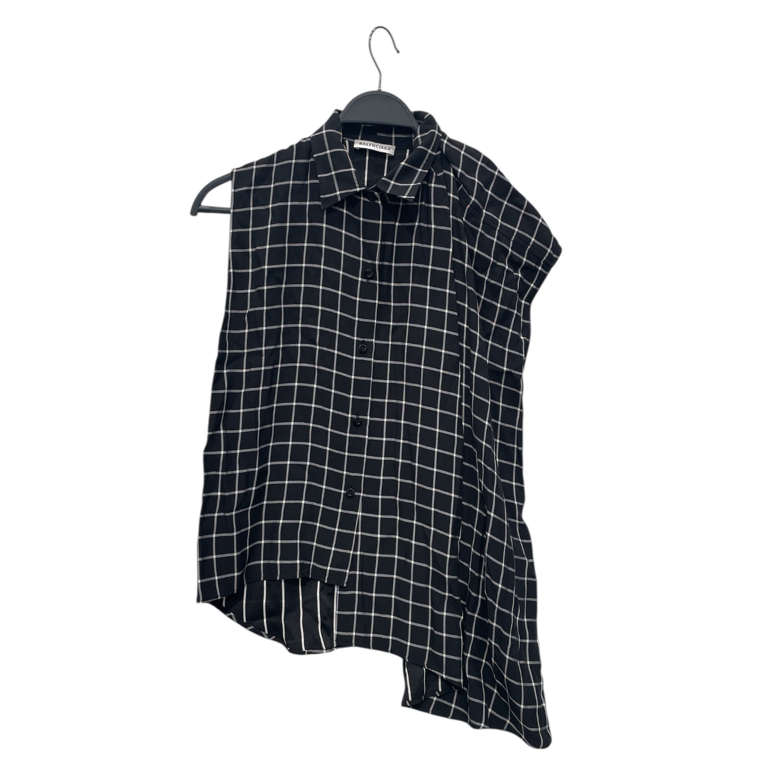 BALENCIAGA/SL Blouse/34/Plaid/Polyester/BLK/WHT STRIPE ASYMETRIC TOP view 1