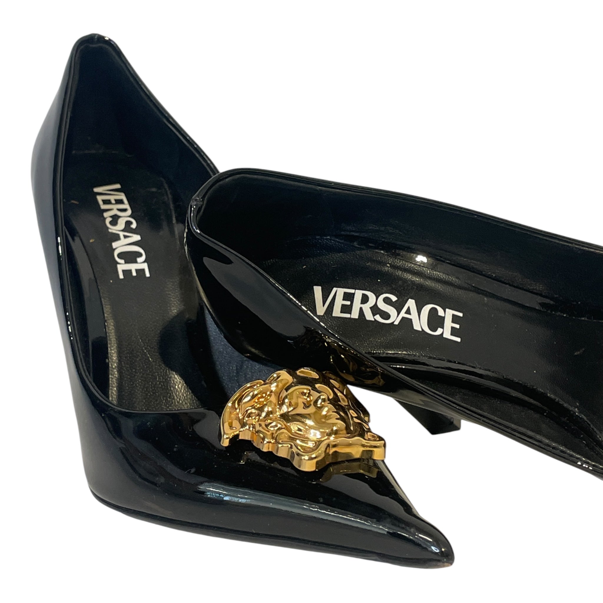 VERSACE/Heels/US 5.5/Leather/BLK/gold logo view 3