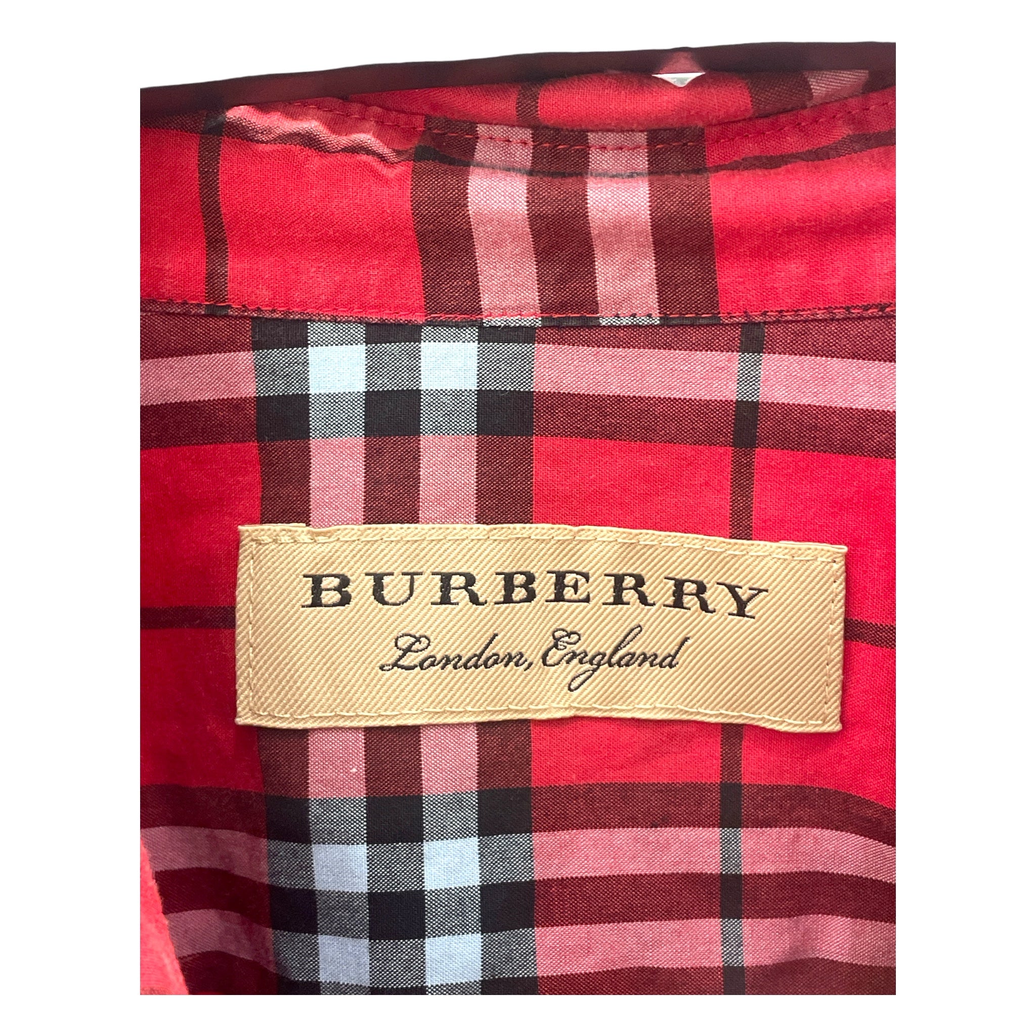 BURBERRY/LS Shirt/M/Cotton/RED/Plaid/BURBERRY RED PLAID LS BUTTONUP view 3