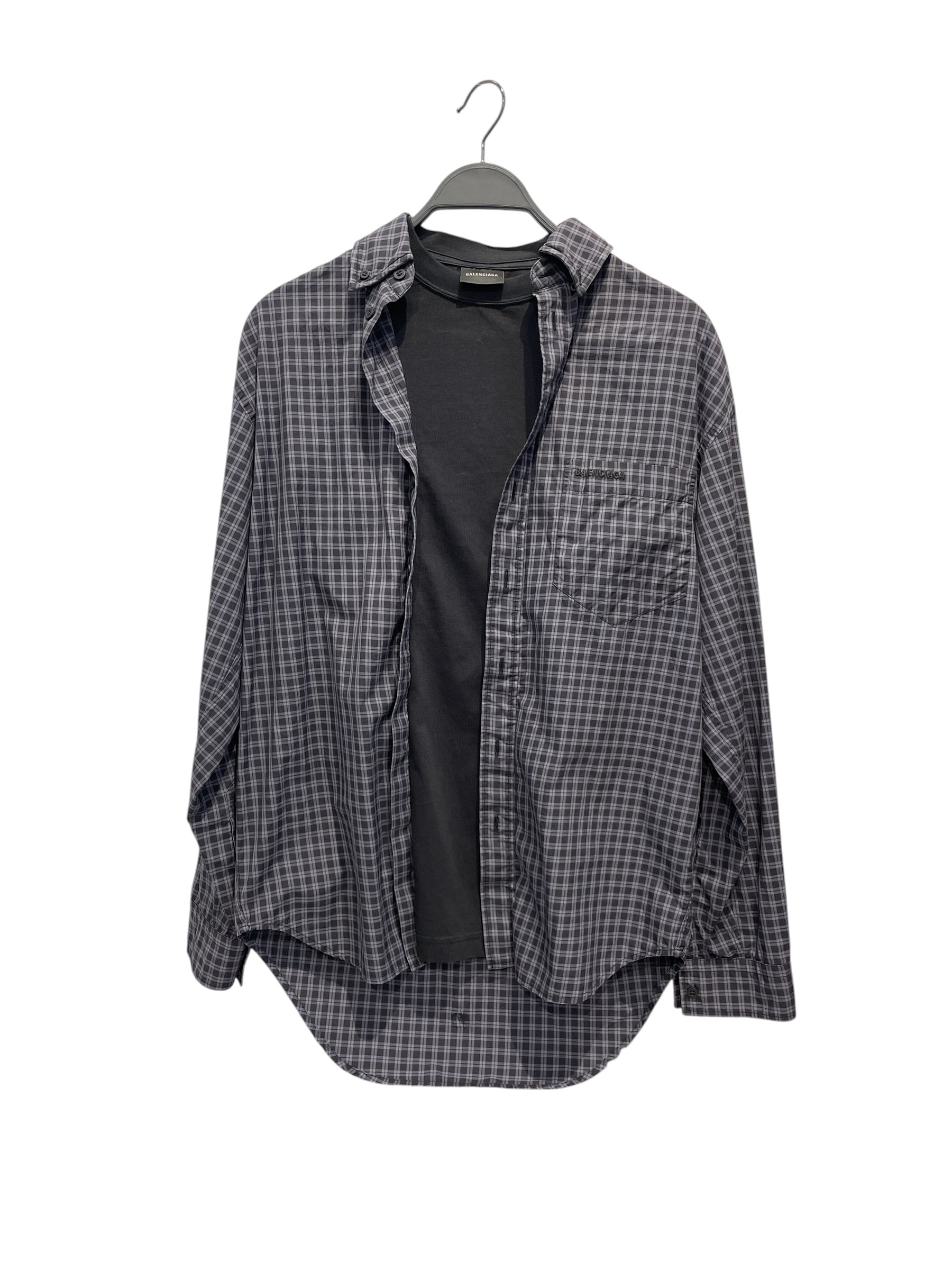 BALENCIAGA/LS Shirt/XXS/Cotton/NVY/Plaid/2022 LAYERED BUTTON UP view 1