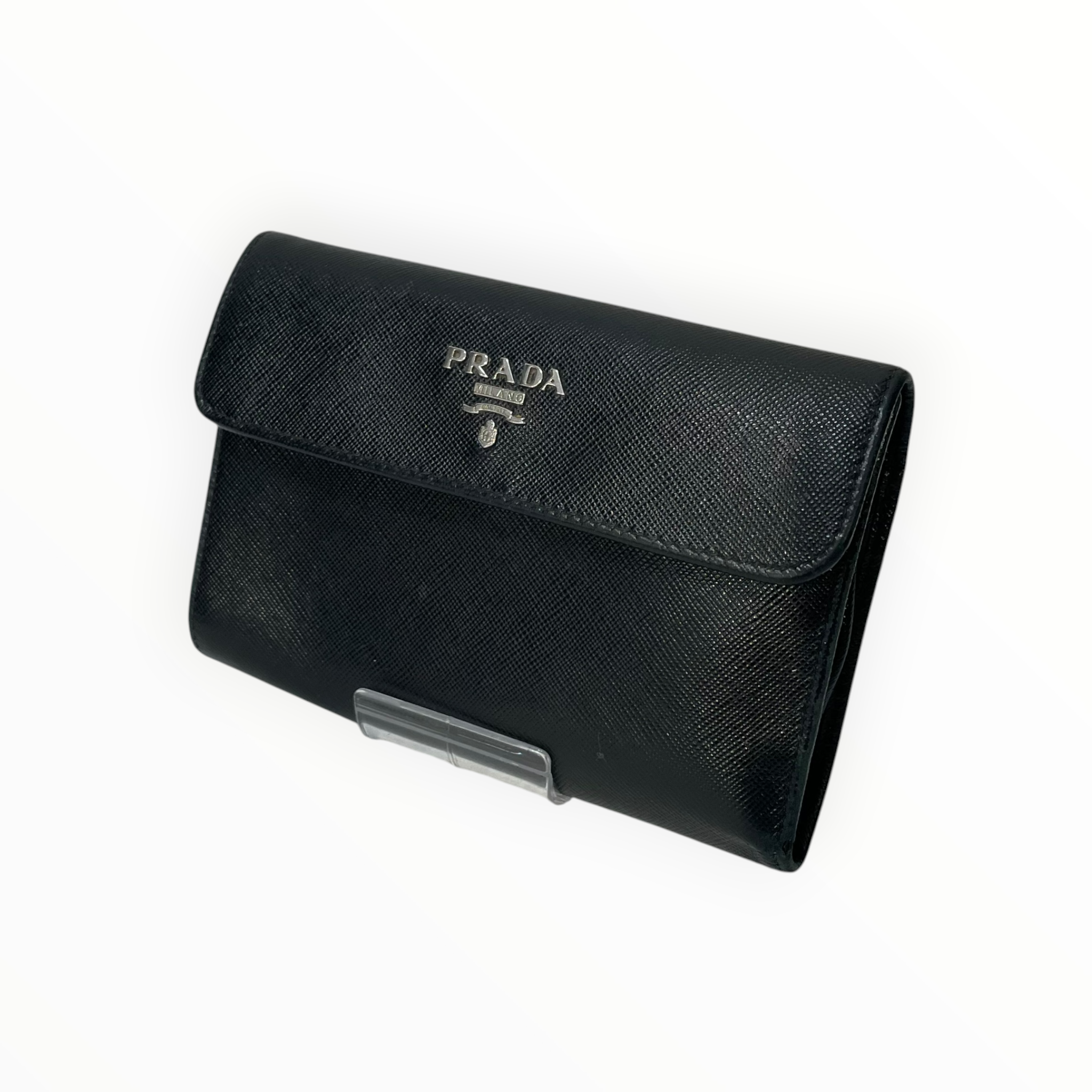 PRADA/Trifold Wallet/Leather/BLK/M's/saffiano multi compartment view 1