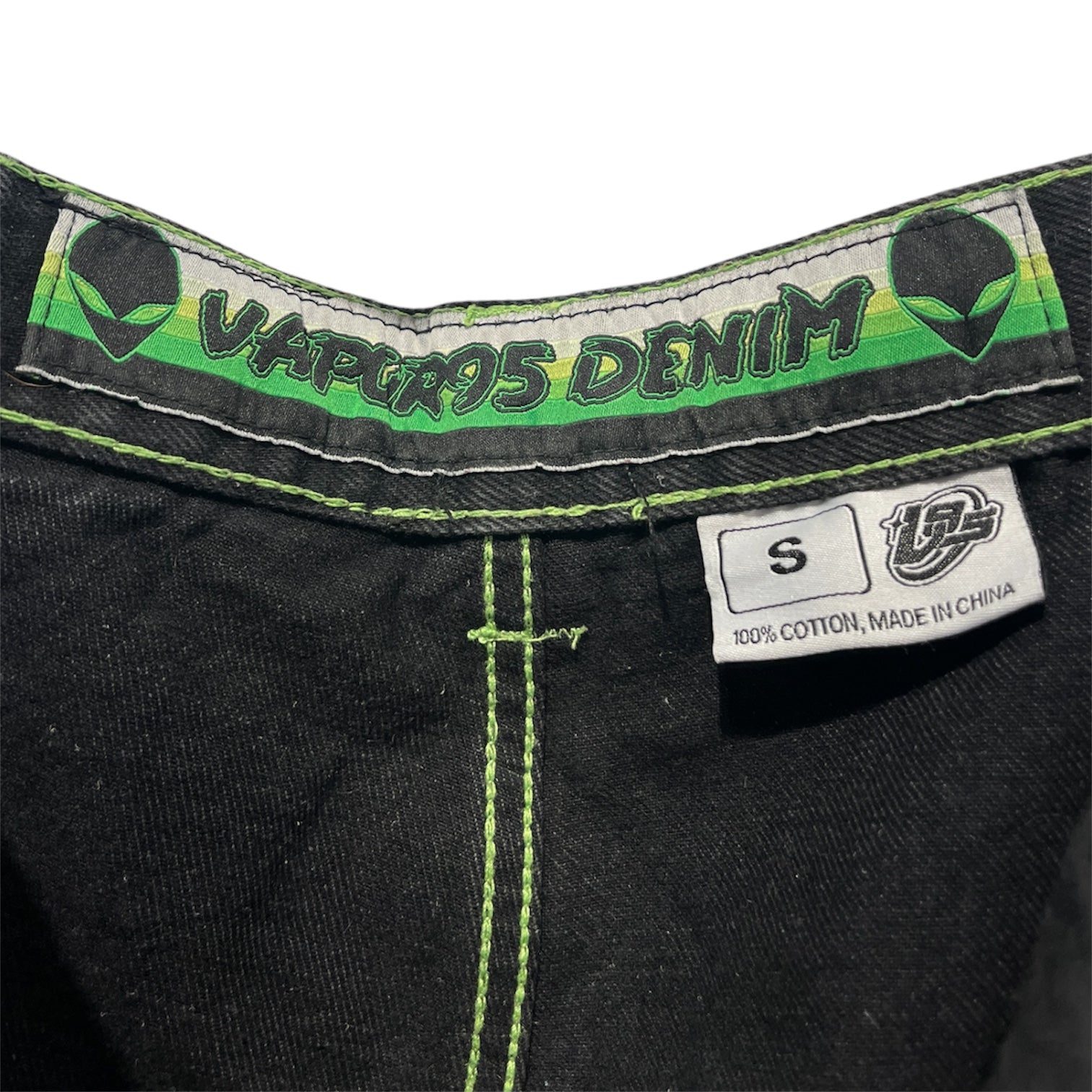 VAPOR95 DENIM/Pants/S/Denim/BLK/GREEN PIPING SUPER WIDE LEG view 3