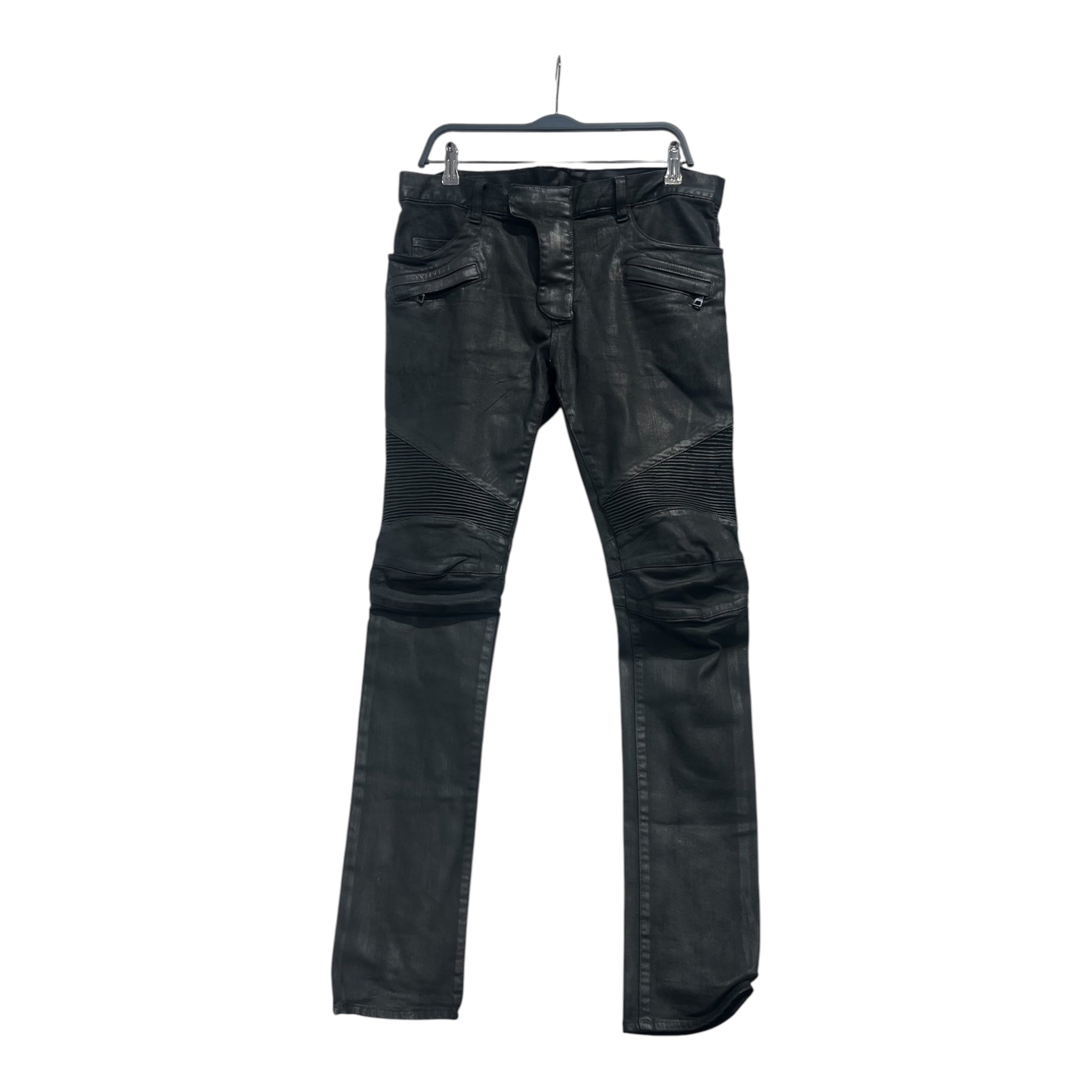 BALMAIN/Straight Pants/34/Cotton/BLK/CHARCOAL BIKER WAXED JEANS view 1