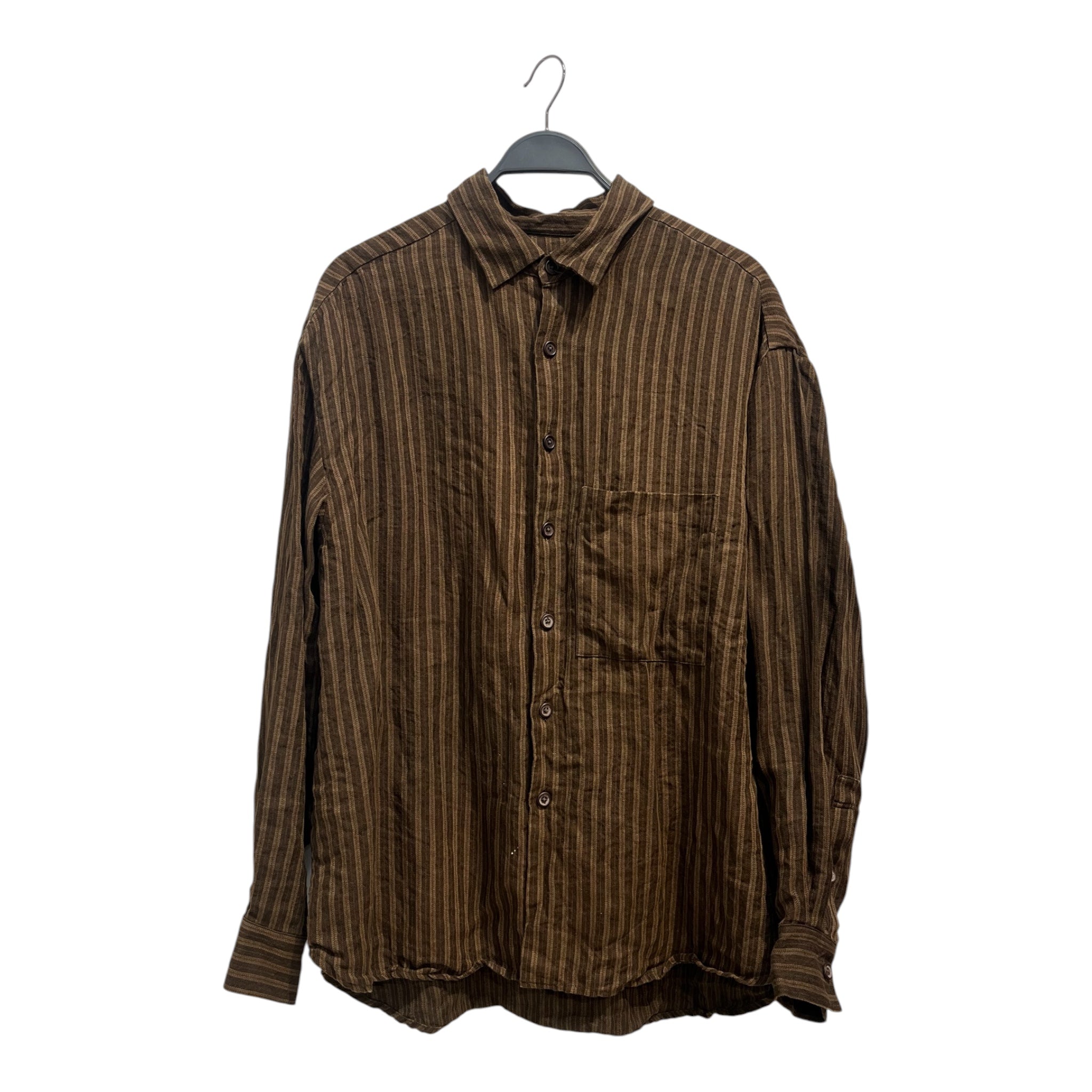 evan kinori/LS Shirt/L/Linen/BRW/Stripe/LINEN STRIPED HBT BIGSHIRT view 1