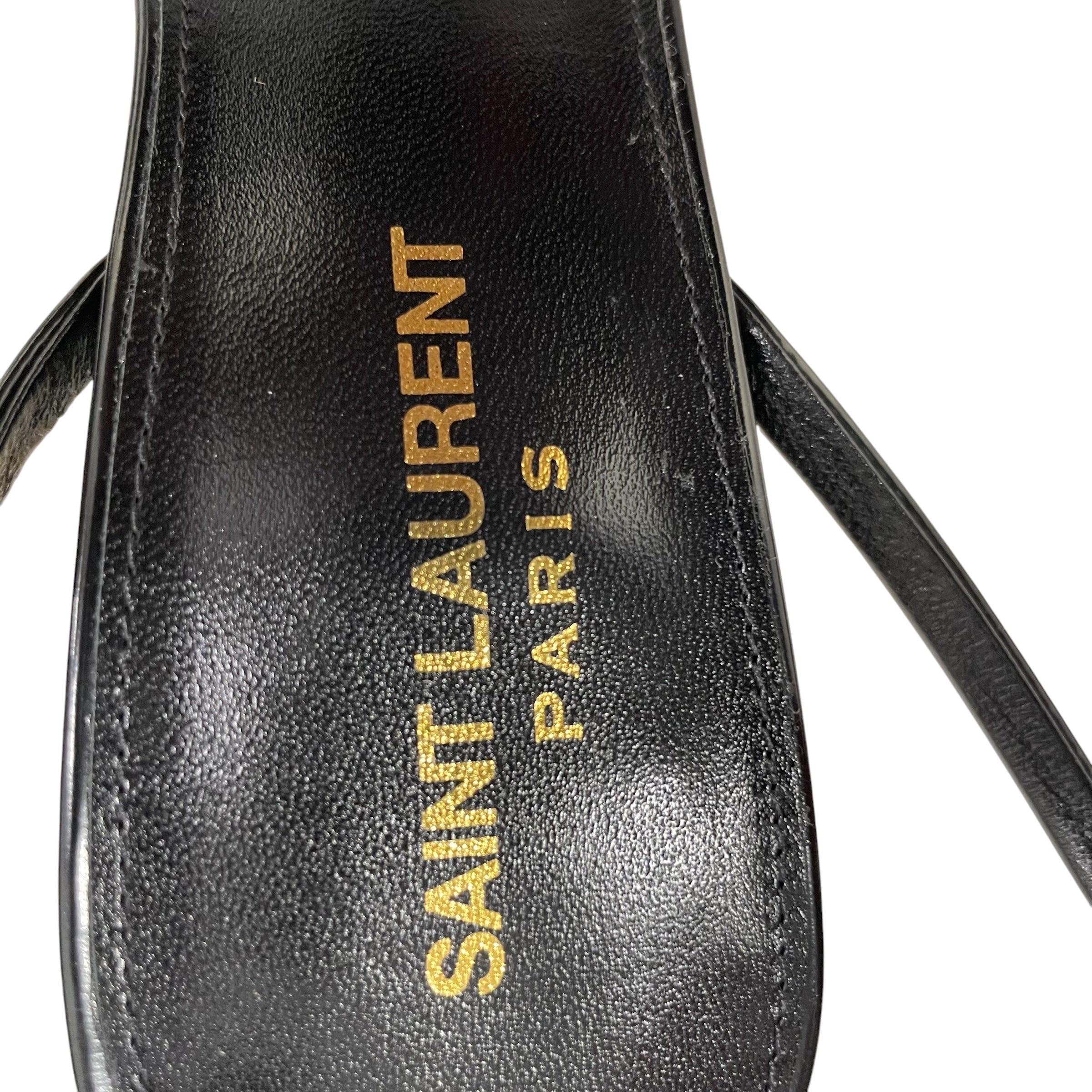YVES SAINT LAURENT/Heels/US 8.5/Leather/BLK/gld heel/oepn toe/blk straps view 3