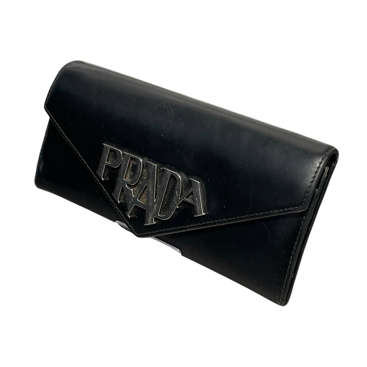 PRADA/Bifold Wallet/Leather/BLK/L's/PRADA Spazzolato Silver Tone view 1