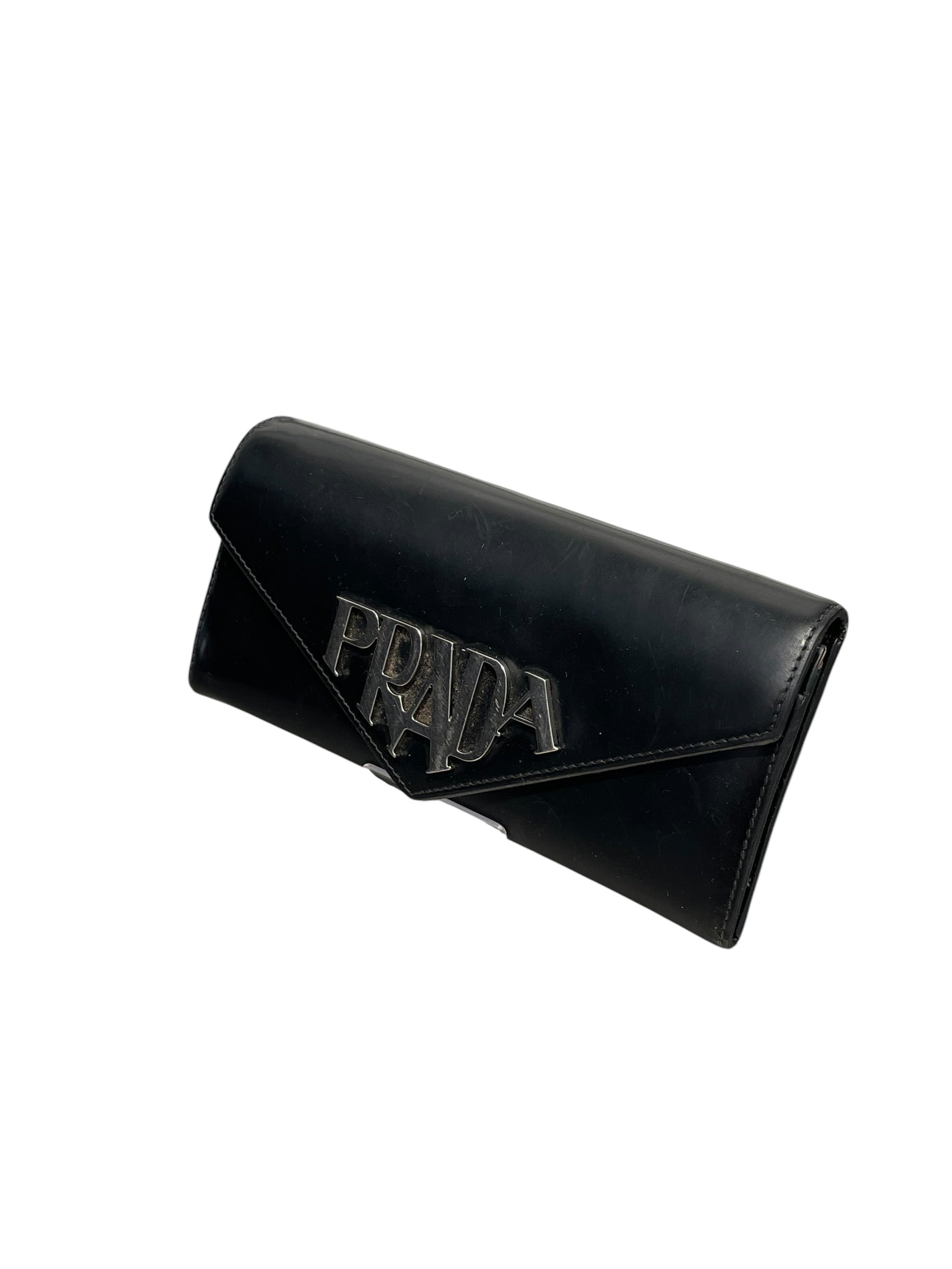 PRADA/Bifold Wallet/Leather/BLK/L's/PRADA Spazzolato Silver Tone view 1