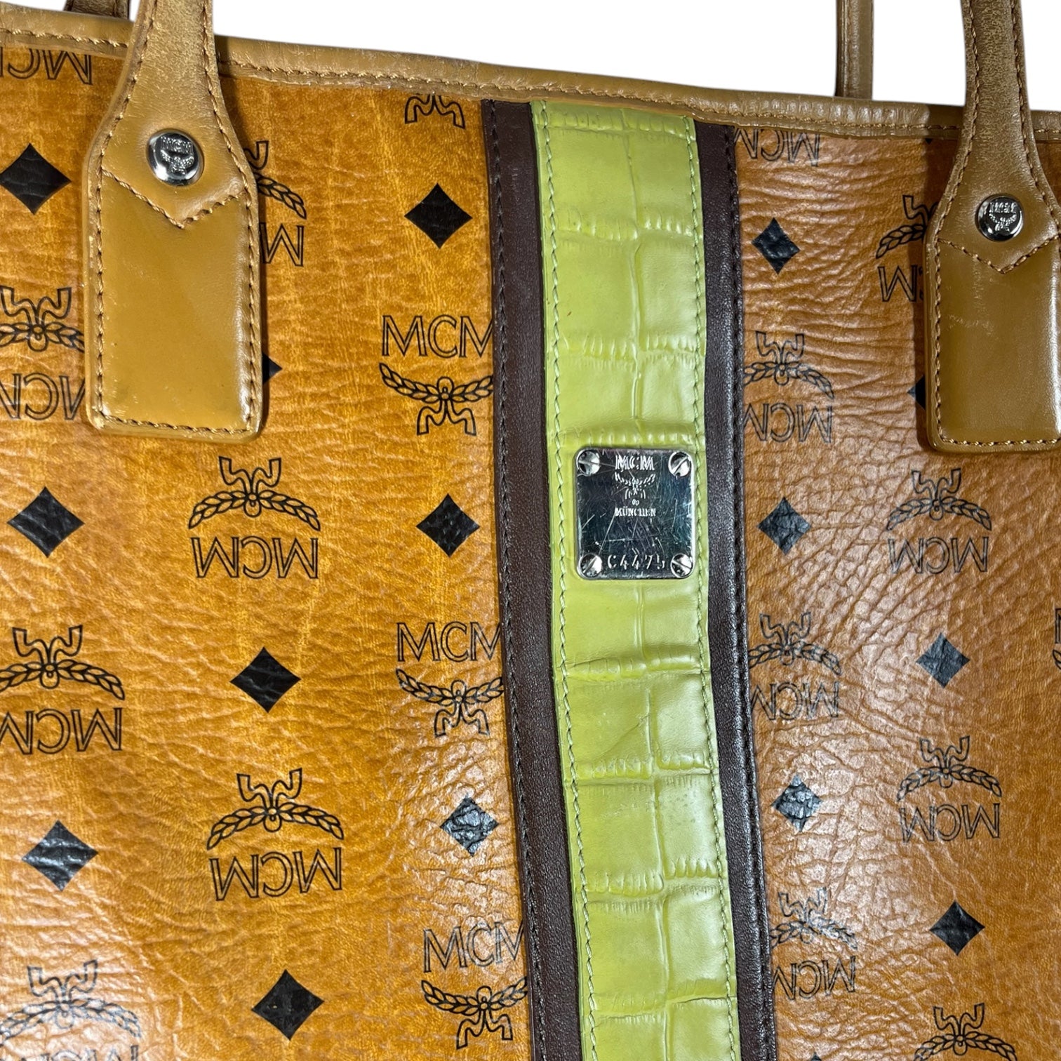 MCM/Tote Bag/Monogram/Leather/CML/COGNAC LIME STRIPE view 3