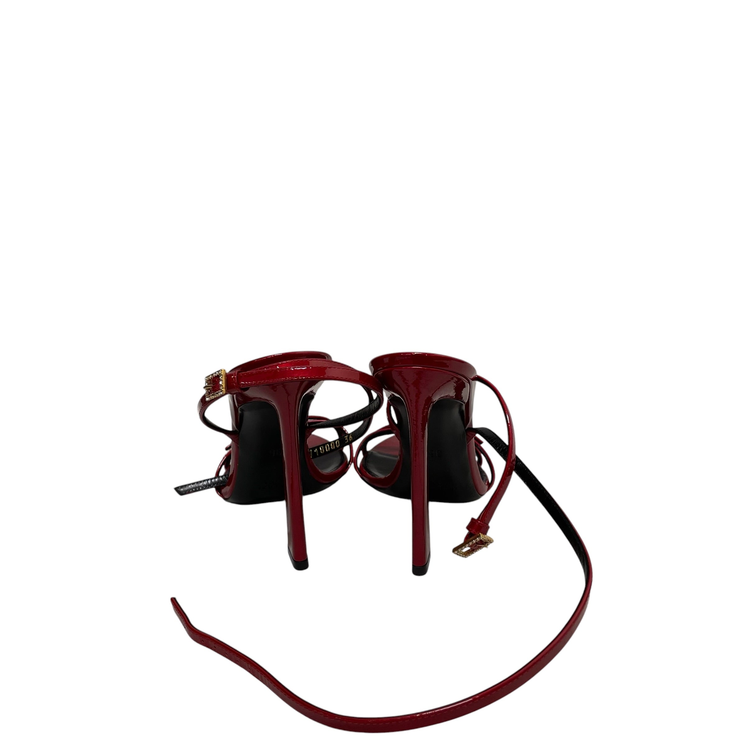 SAINT LAURENT/Heels/EU 36/RED/CRYSTAL BUCKLE STRAP view 3